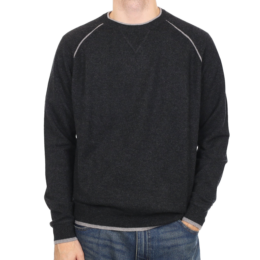 Men's Charcoal Grey Cashmere Sweatshirt Style Crew Neck Jumper Large