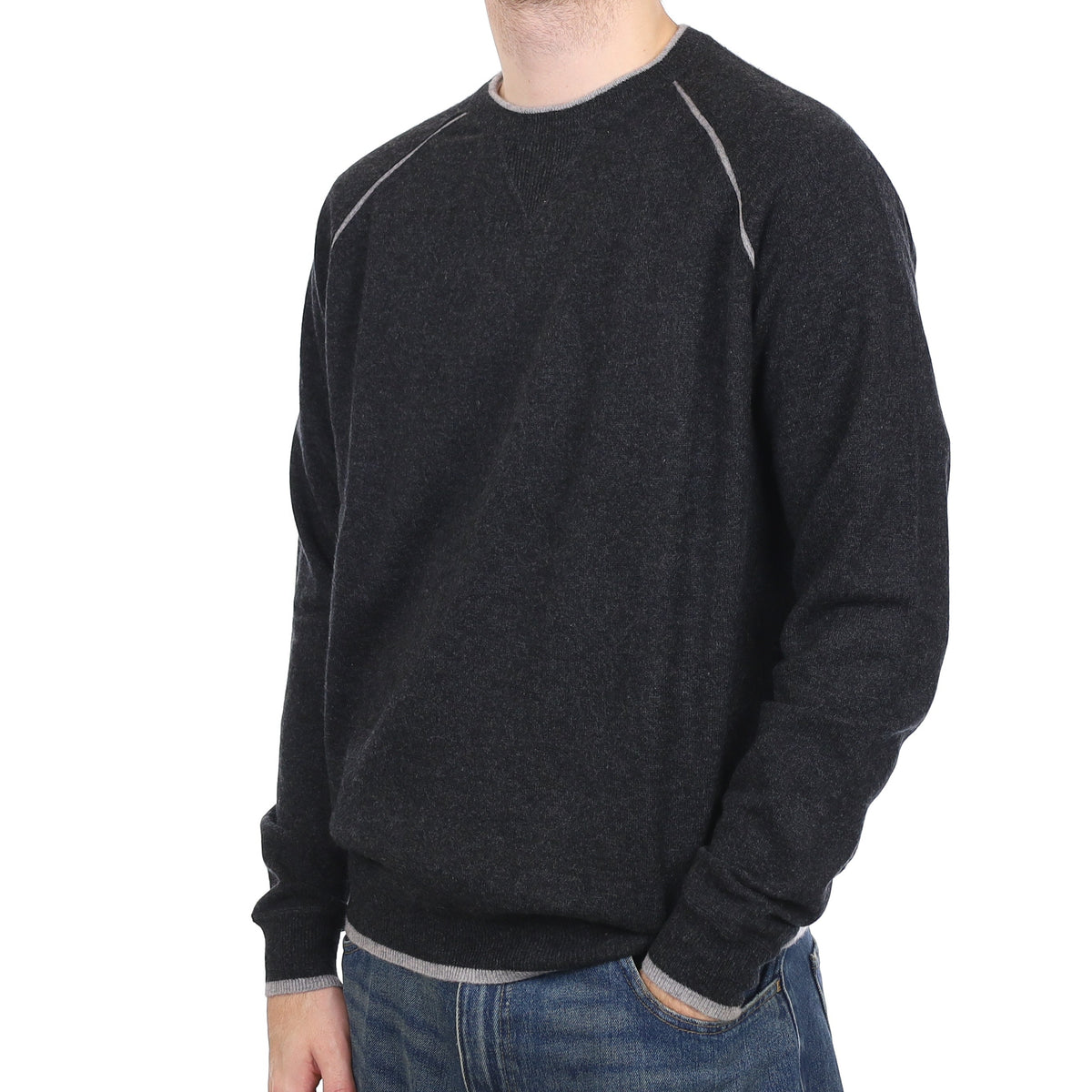 Men's Charcoal Grey Cashmere Sweatshirt Style Crew Neck Jumper Large