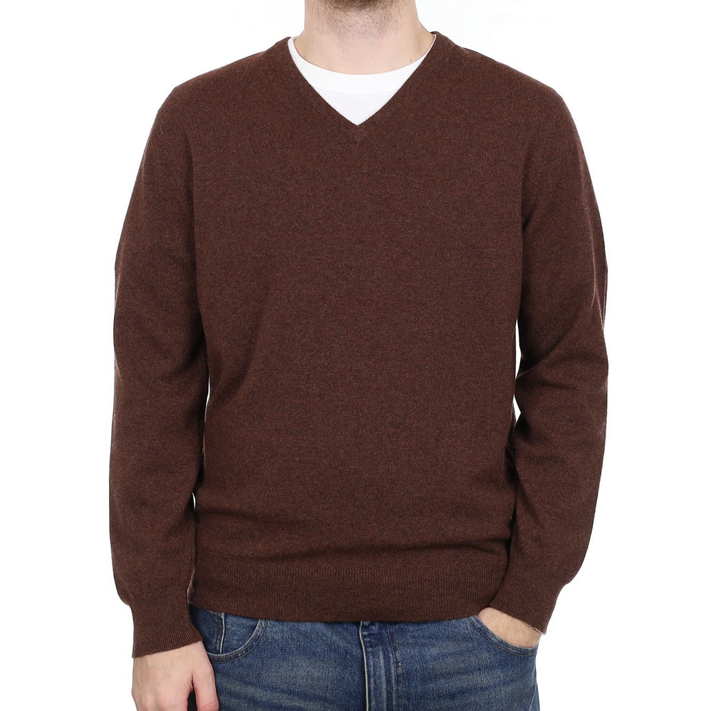 Men's Brand New Scott & Charters Russet Brown Cashmere V Neck Jumper Large
