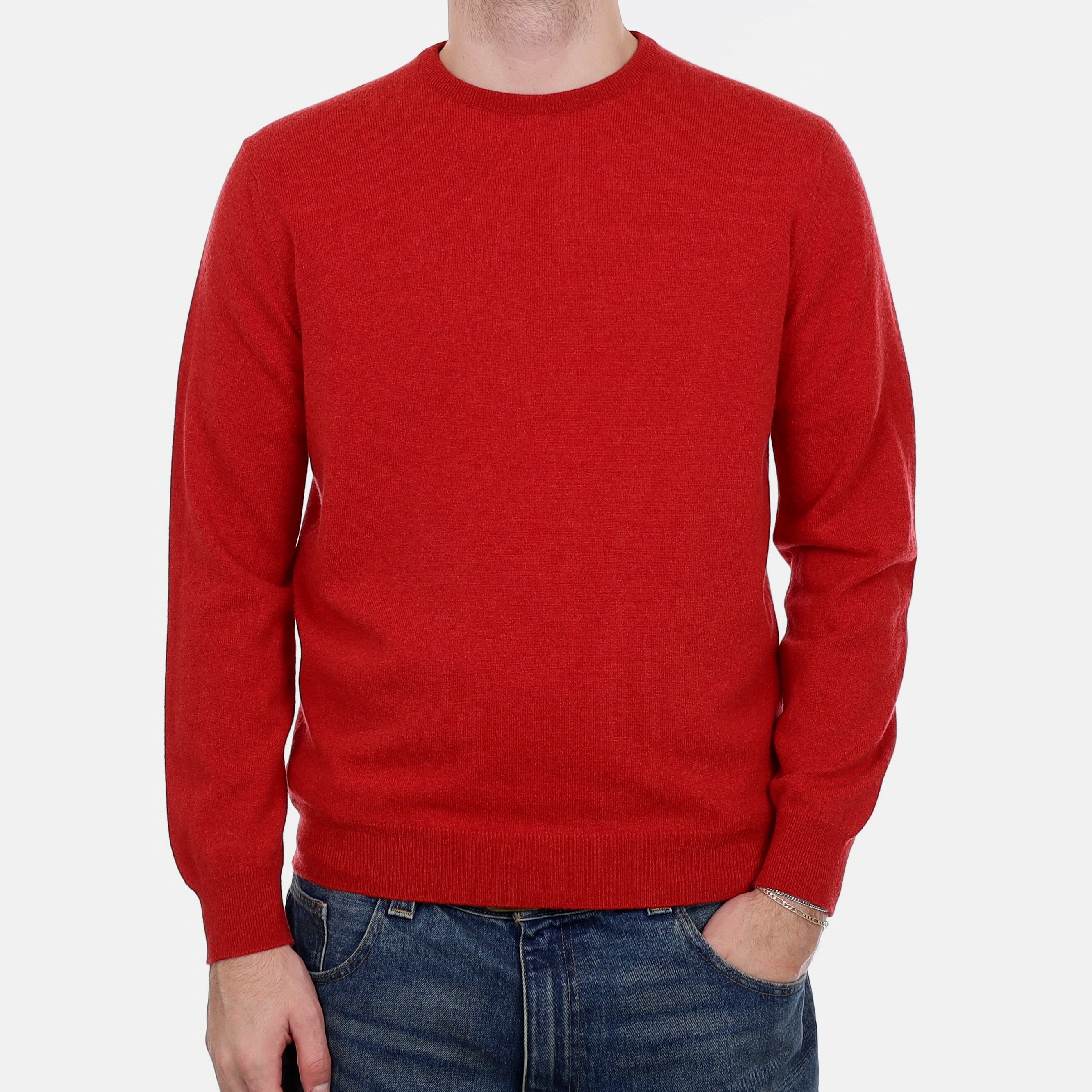 Men's Brand New Alex Begg Scarlet Red Cashmere Crew Neck Jumper Large