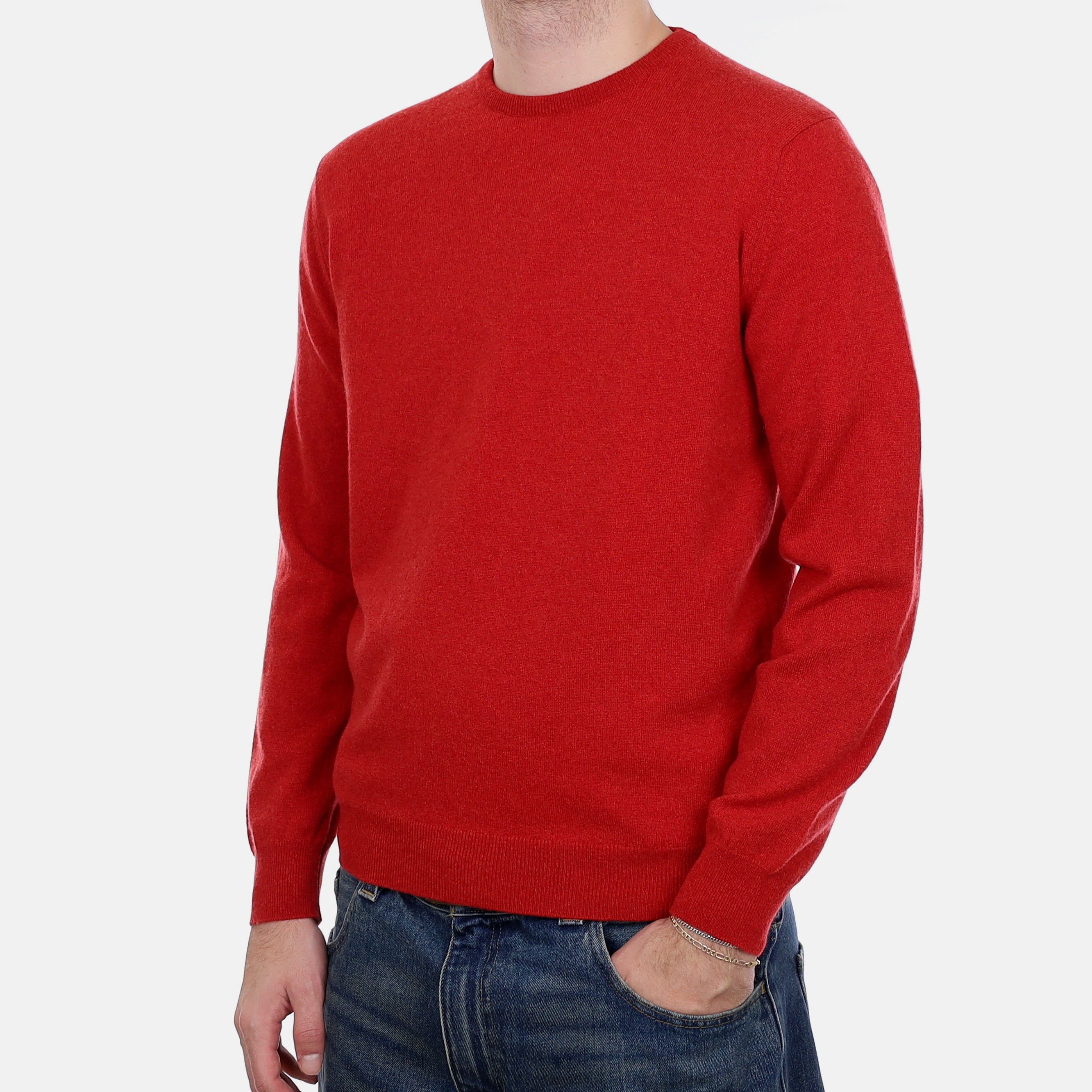 Men's Brand New Alex Begg Scarlet Red Cashmere Crew Neck Jumper Large