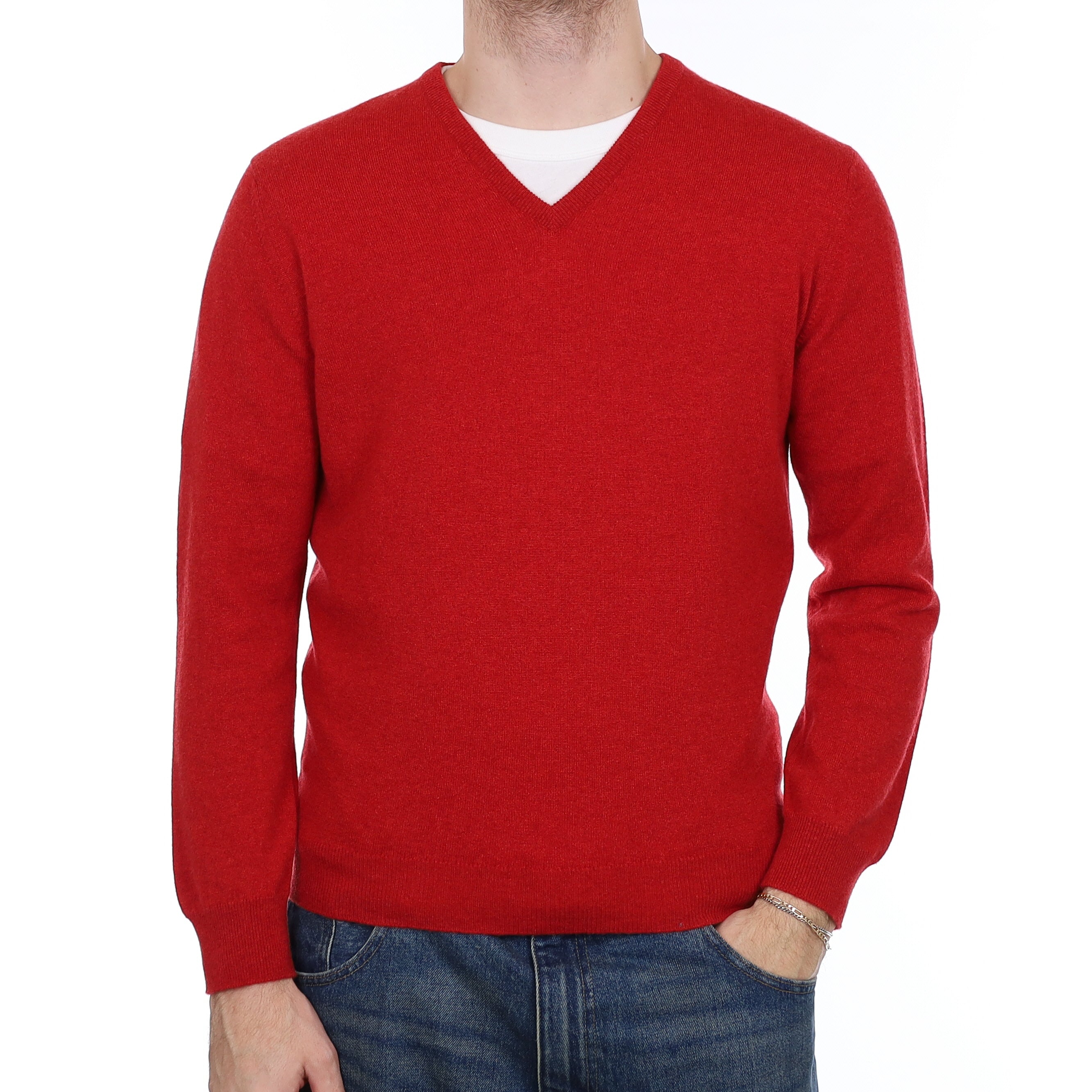 Men's Brand New Begg & Co Scarlet Red Cashmere V Neck Jumper Medium
