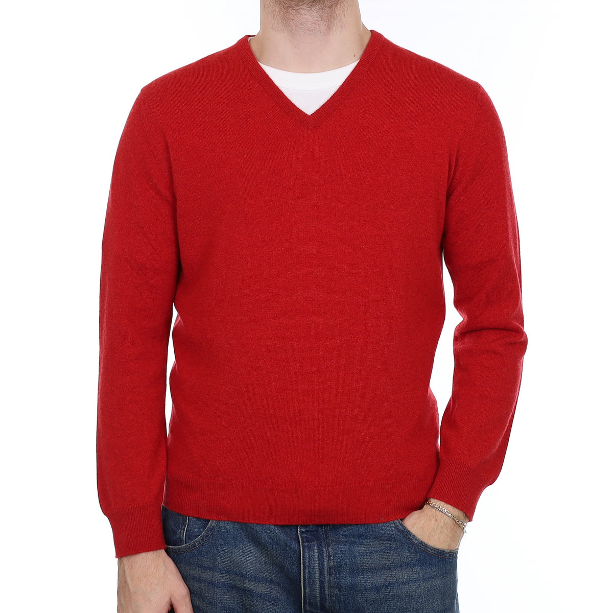 Men's Brand New Begg & Co Scarlet Red Cashmere V Neck Jumper Medium