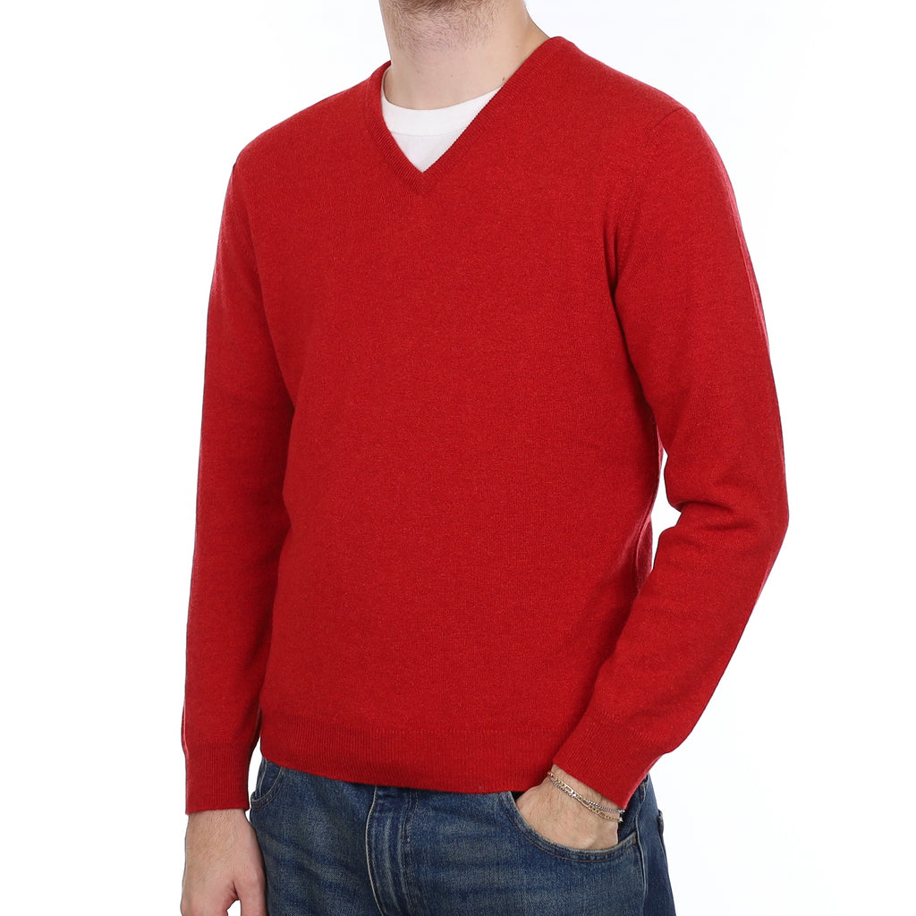 Men's Brand New Begg & Co Scarlet Red Cashmere V Neck Jumper Medium