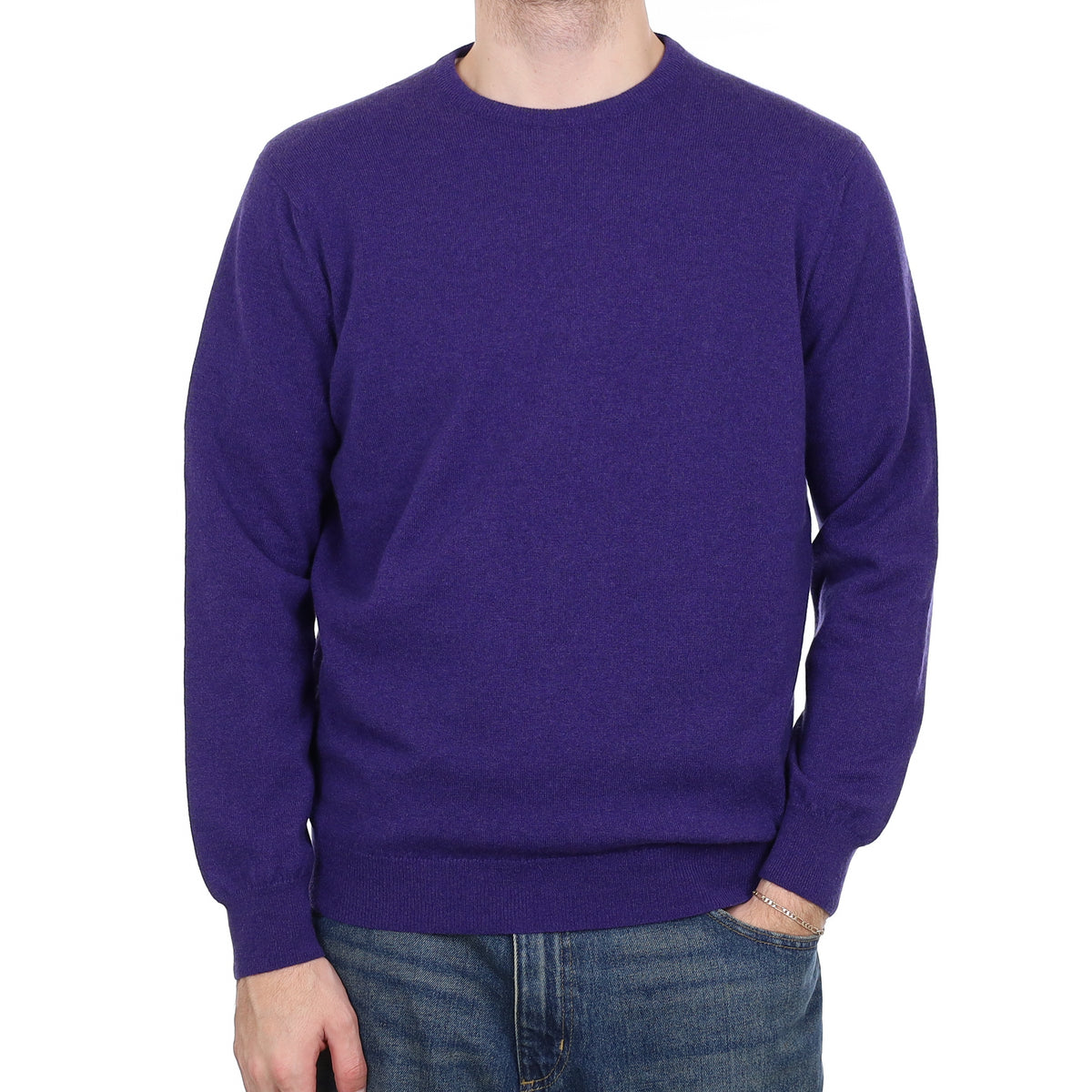 Men's Brand New Begg & Co Iris Purple Cashmere Crew Neck Jumper Large