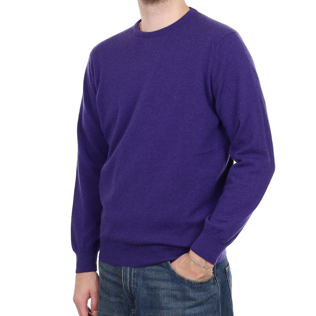 Men's Brand New Begg & Co Iris Purple Cashmere Crew Neck Jumper Large