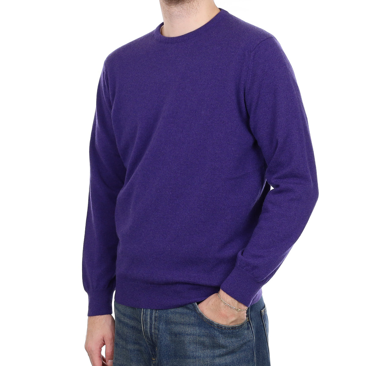 Men's Brand New Begg & Co Iris Purple Cashmere Crew Neck Jumper Large