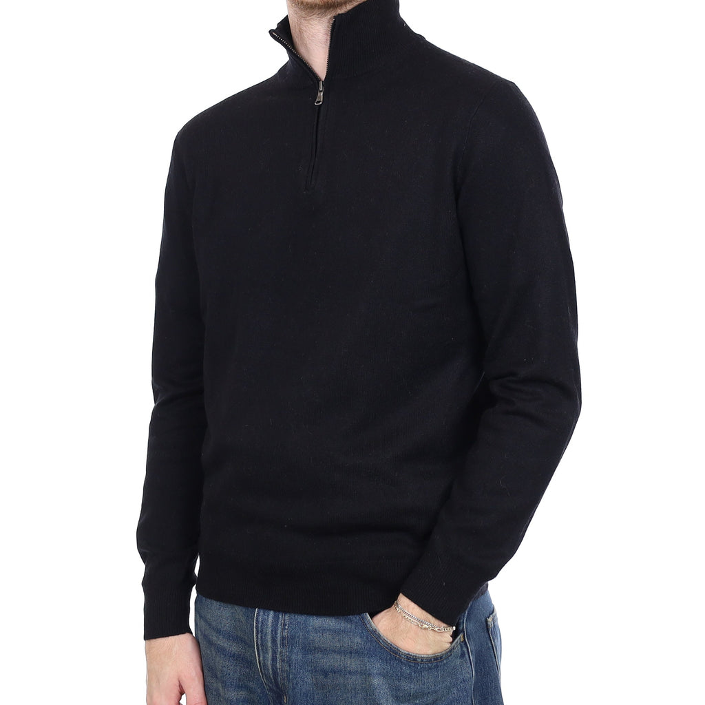 Men's Black Cashmere 1/4 Zip Jumper Medium