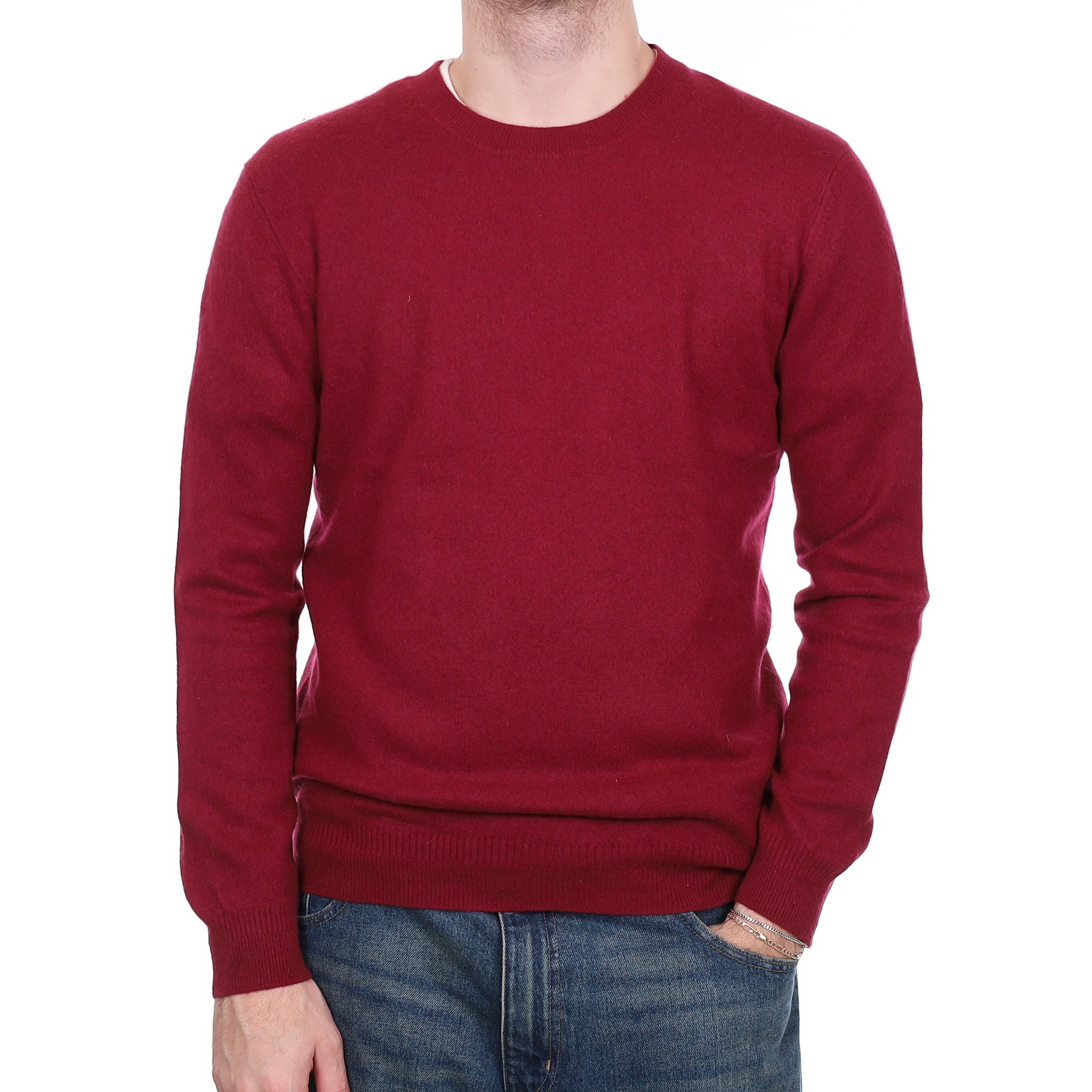 Men's Cherry Red Cashmere Crew Neck Jumper Medium