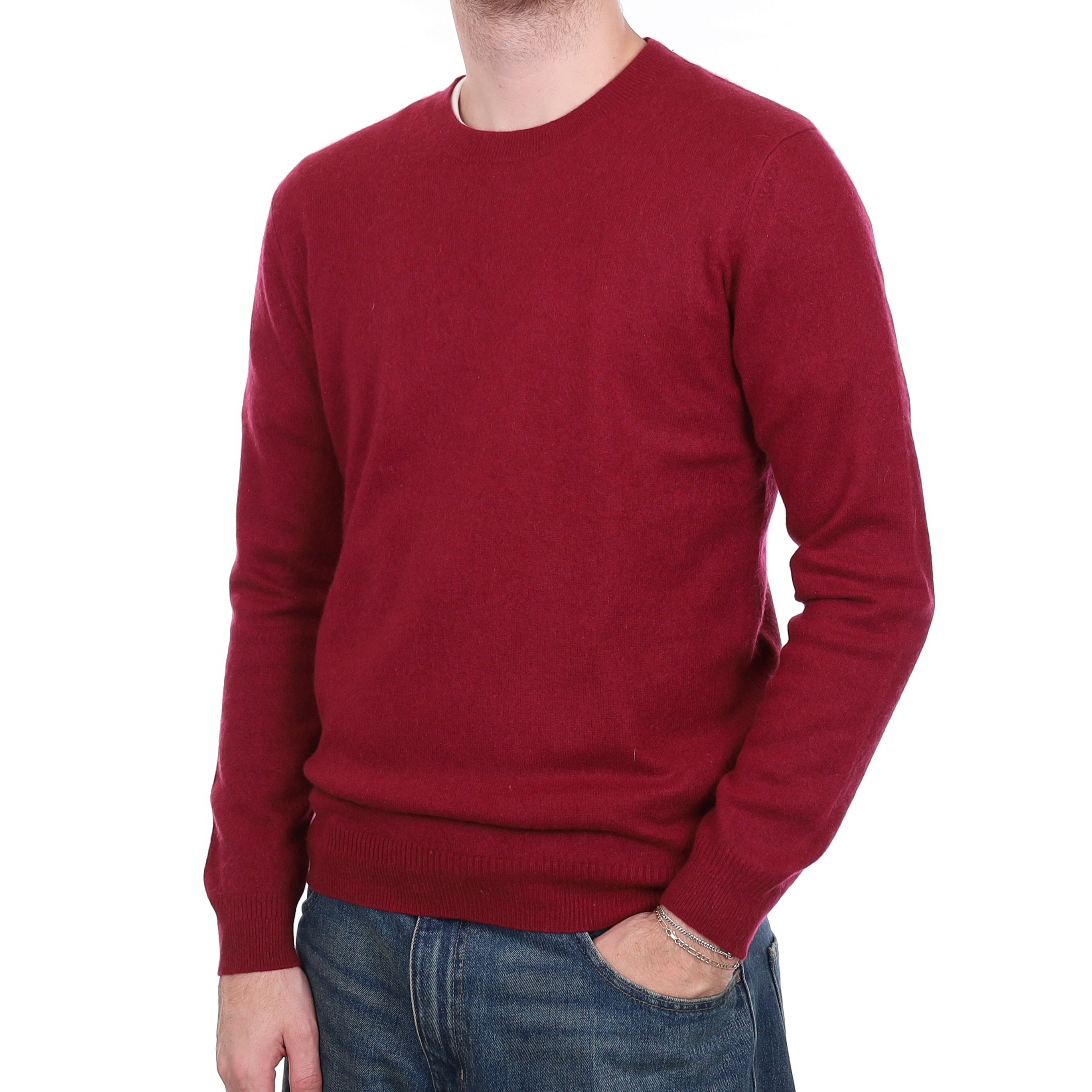 Men's Cherry Red Cashmere Crew Neck Jumper Medium