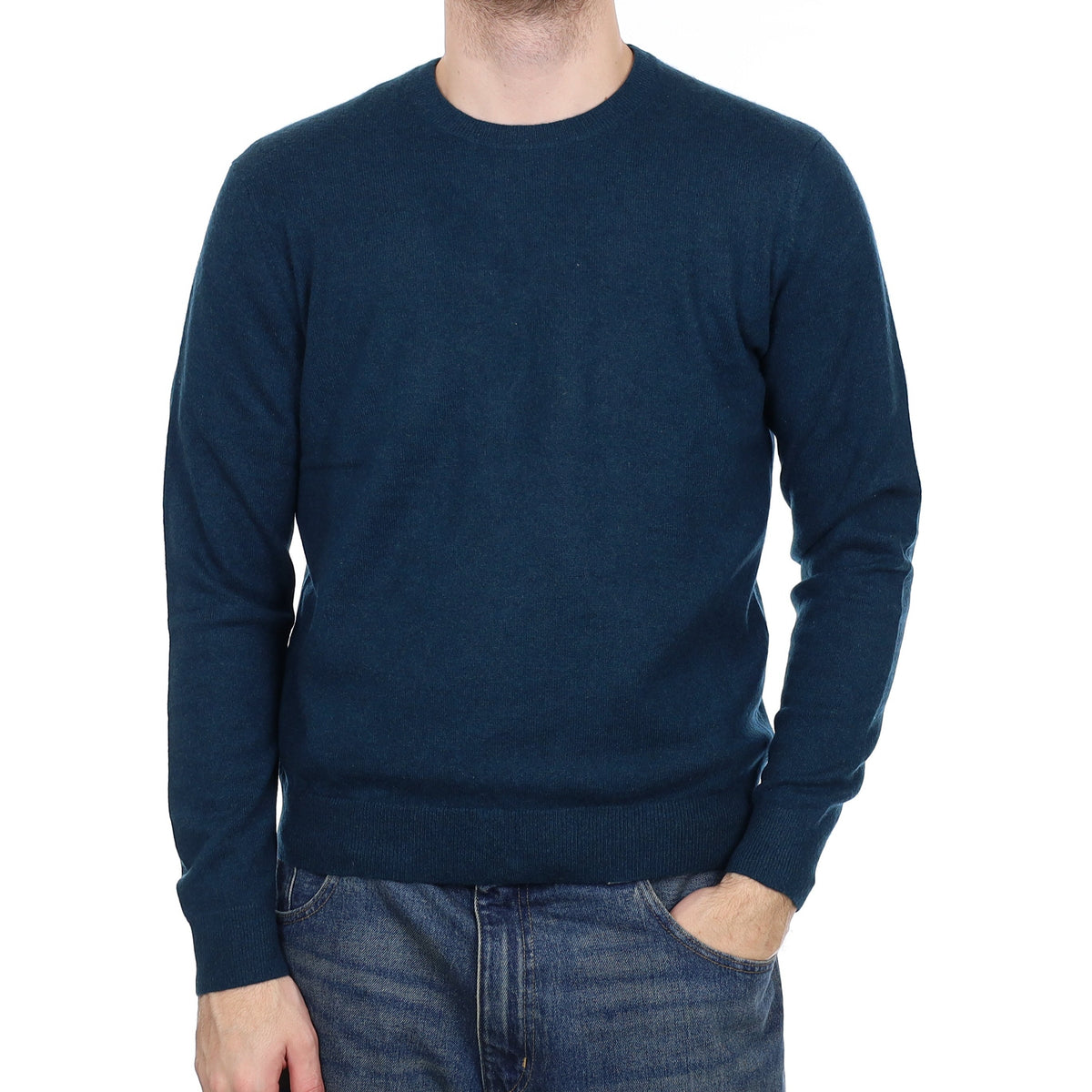 Men's Petrol Blue Cashmere Crew Neck Jumper Medium
