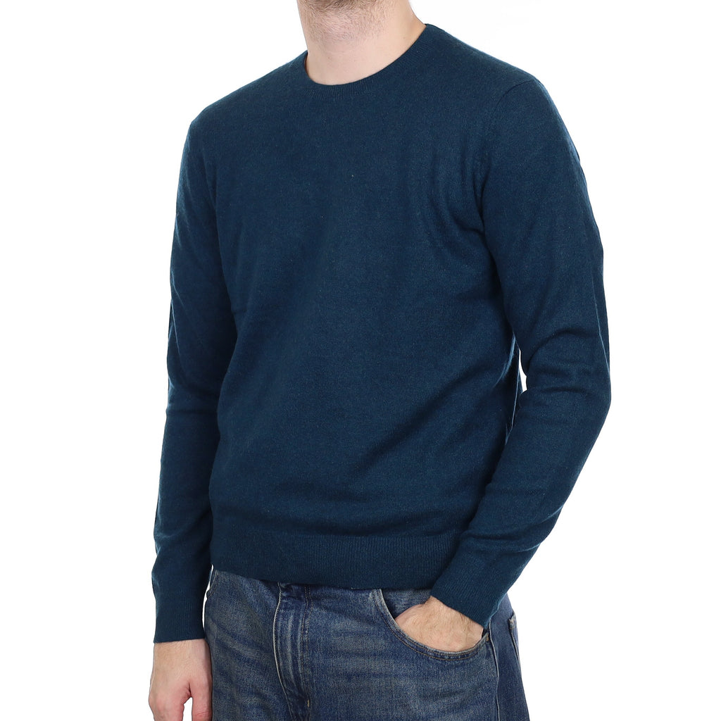 Men's Petrol Blue Cashmere Crew Neck Jumper Medium