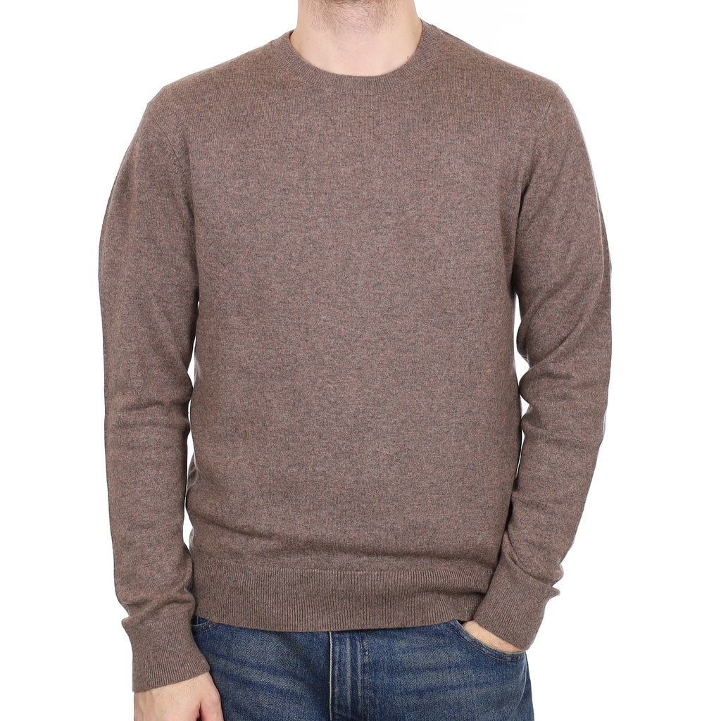 Men's Taupe Brown Cashmere Crew Neck Jumper Medium