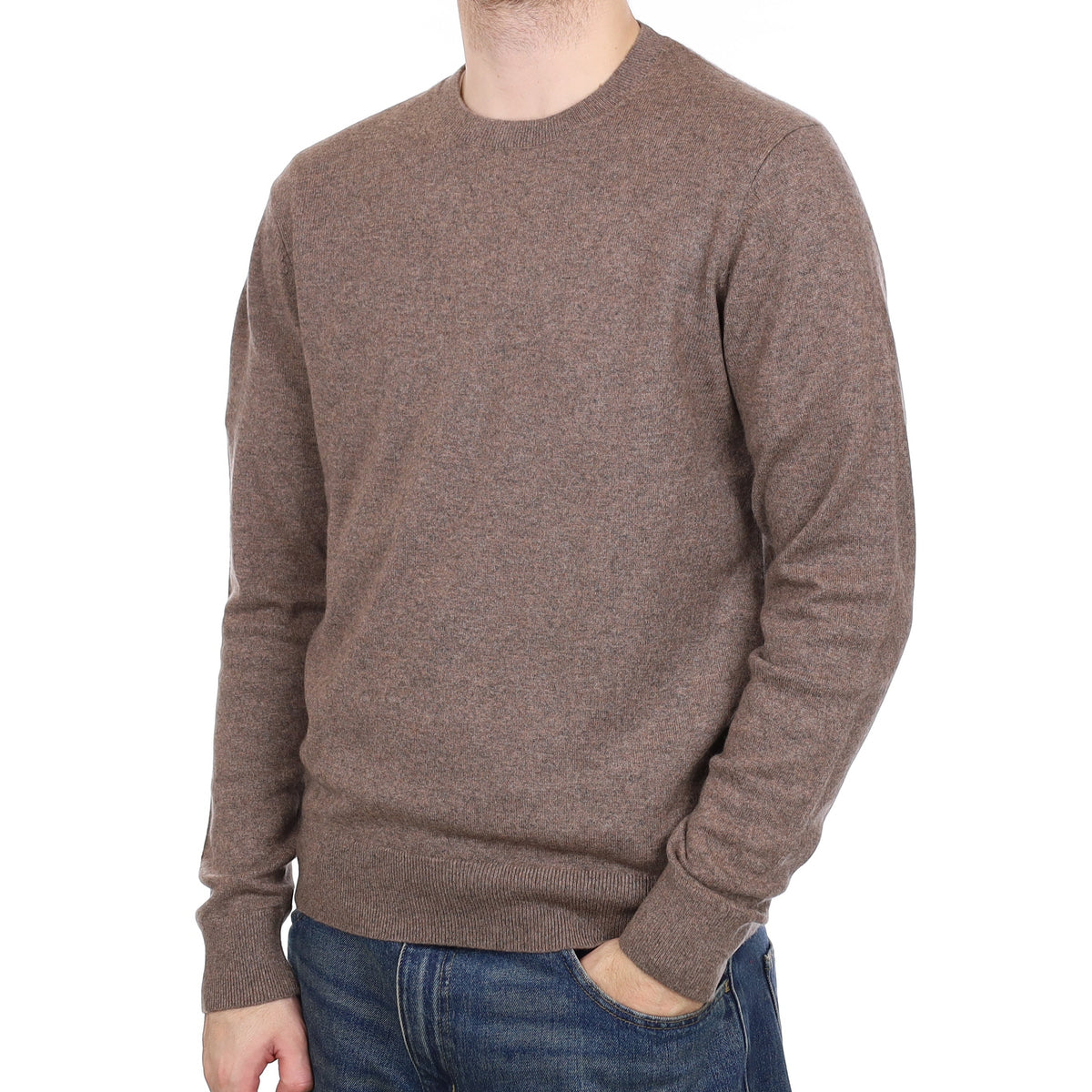 Men's Taupe Brown Cashmere Crew Neck Jumper Medium