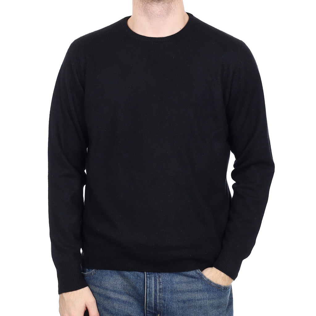 Men's Black Cashmere Crew Neck Jumper Medium