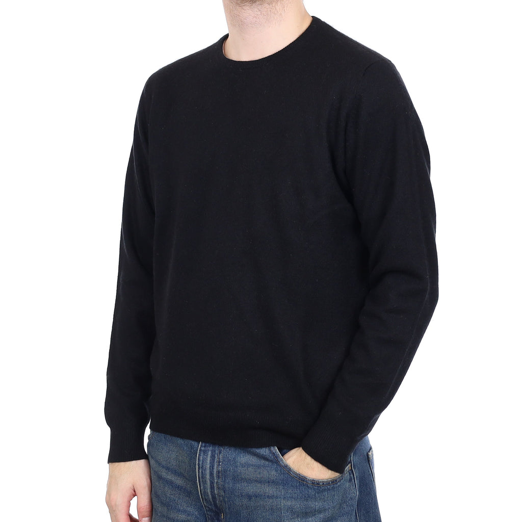 Men's Black Cashmere Crew Neck Jumper Medium