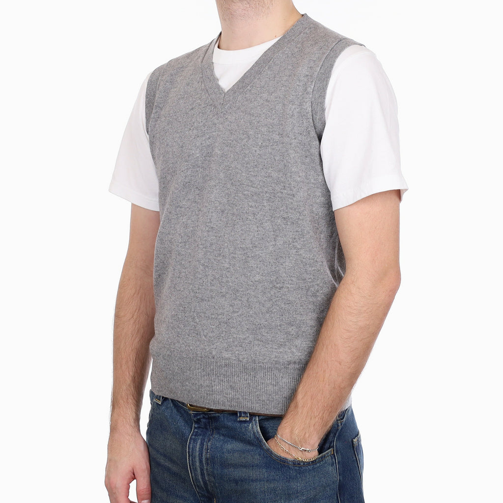 Men's Smoke Grey Cashmere V Neck Tank Top Medium