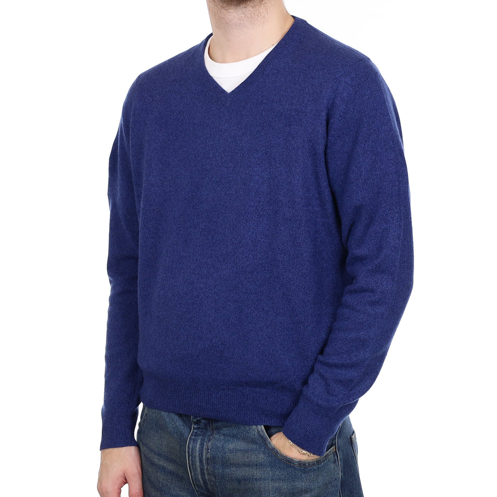 Men's Naval Blue Marl Cashmere V Neck Jumper Medium