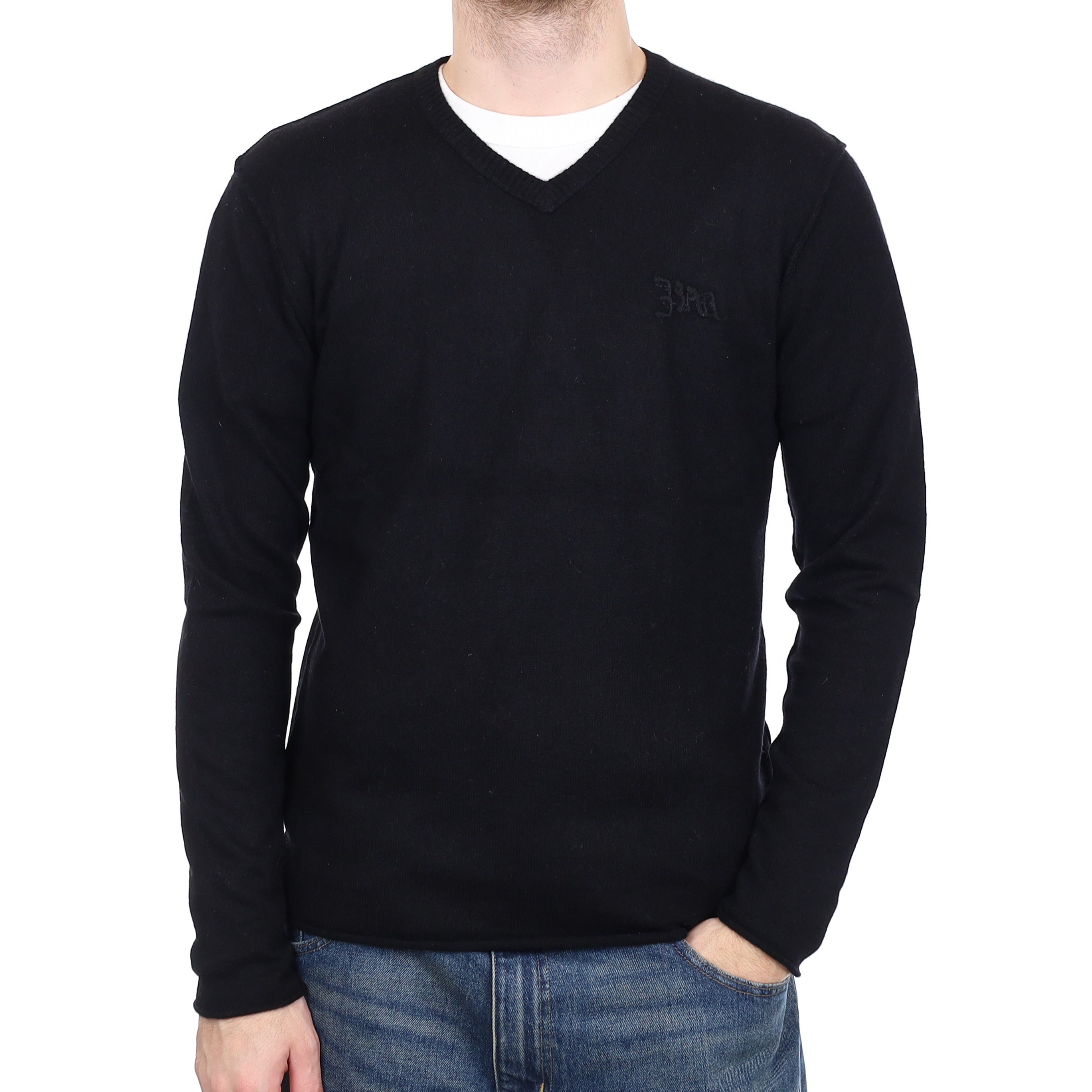 Men's Juicy Couture Black Lion Motif Cashmere V Neck Jumper Medium