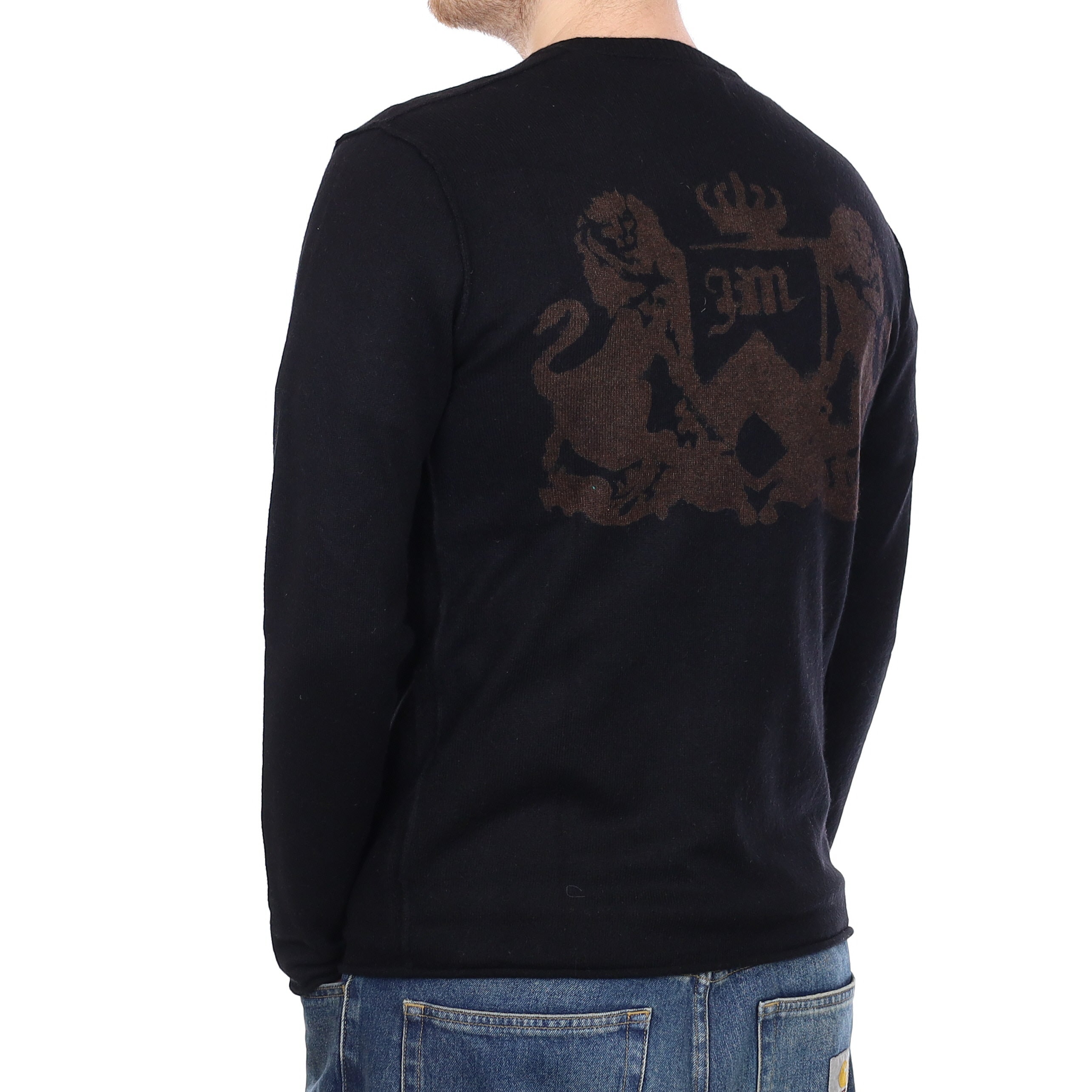 Men's Juicy Couture Black Lion Motif Cashmere V Neck Jumper Medium