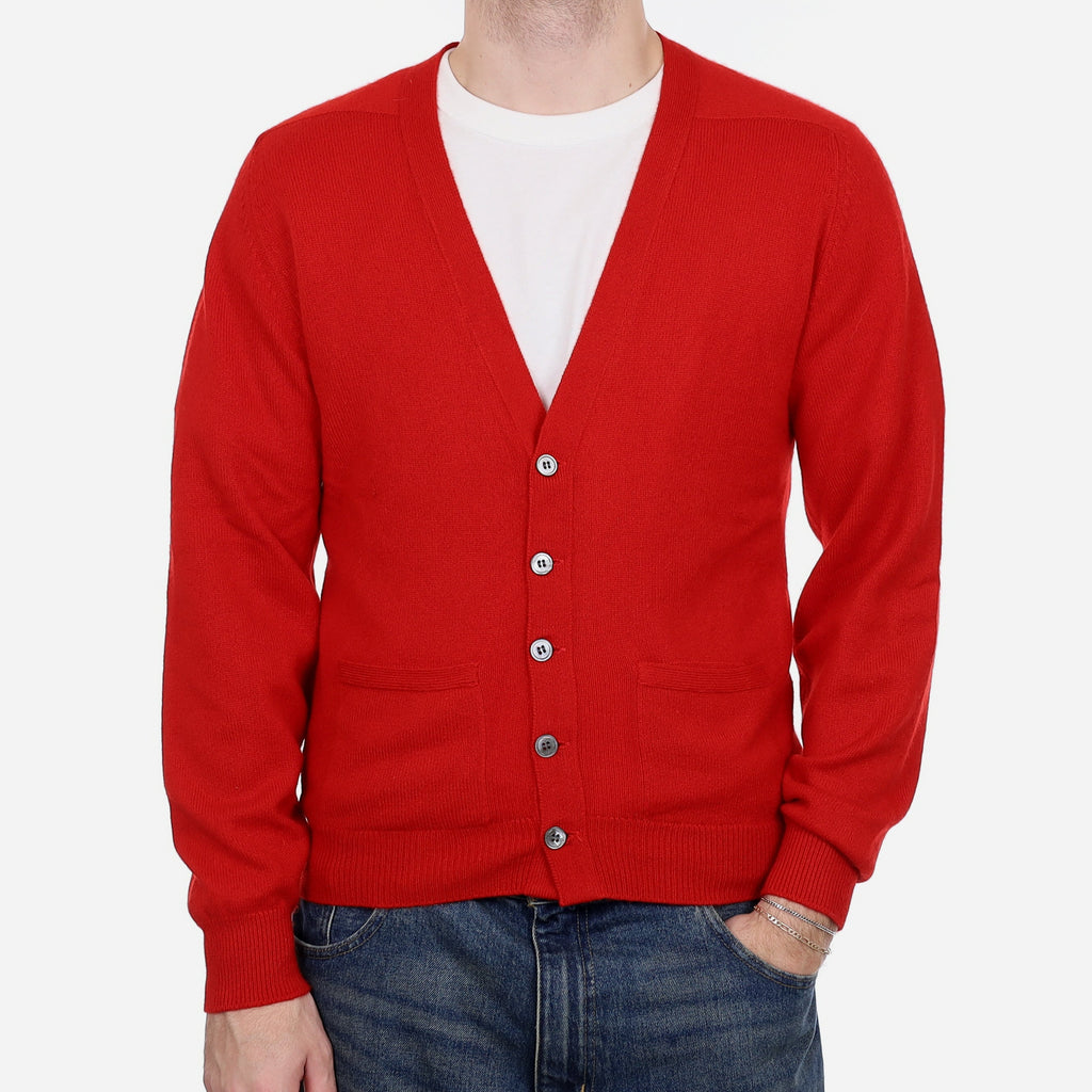 Men's Vintage Pringle Vermillion Red Cashmere V Neck Cardigan Medium