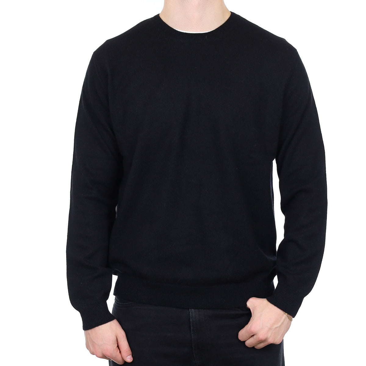 Men's Black Cashmere Crew Neck Jumper XL