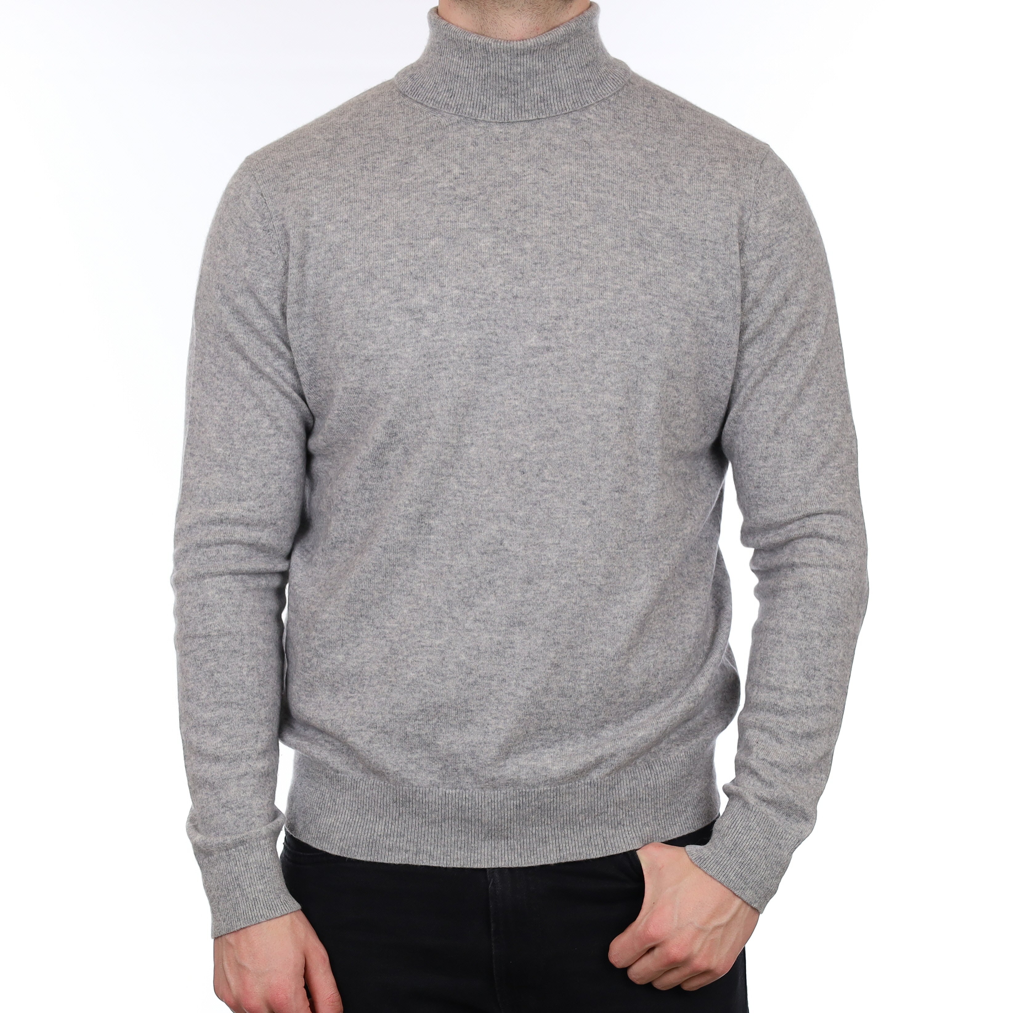 Men's Smoke Grey Cashmere Polo Neck Jumper XL
