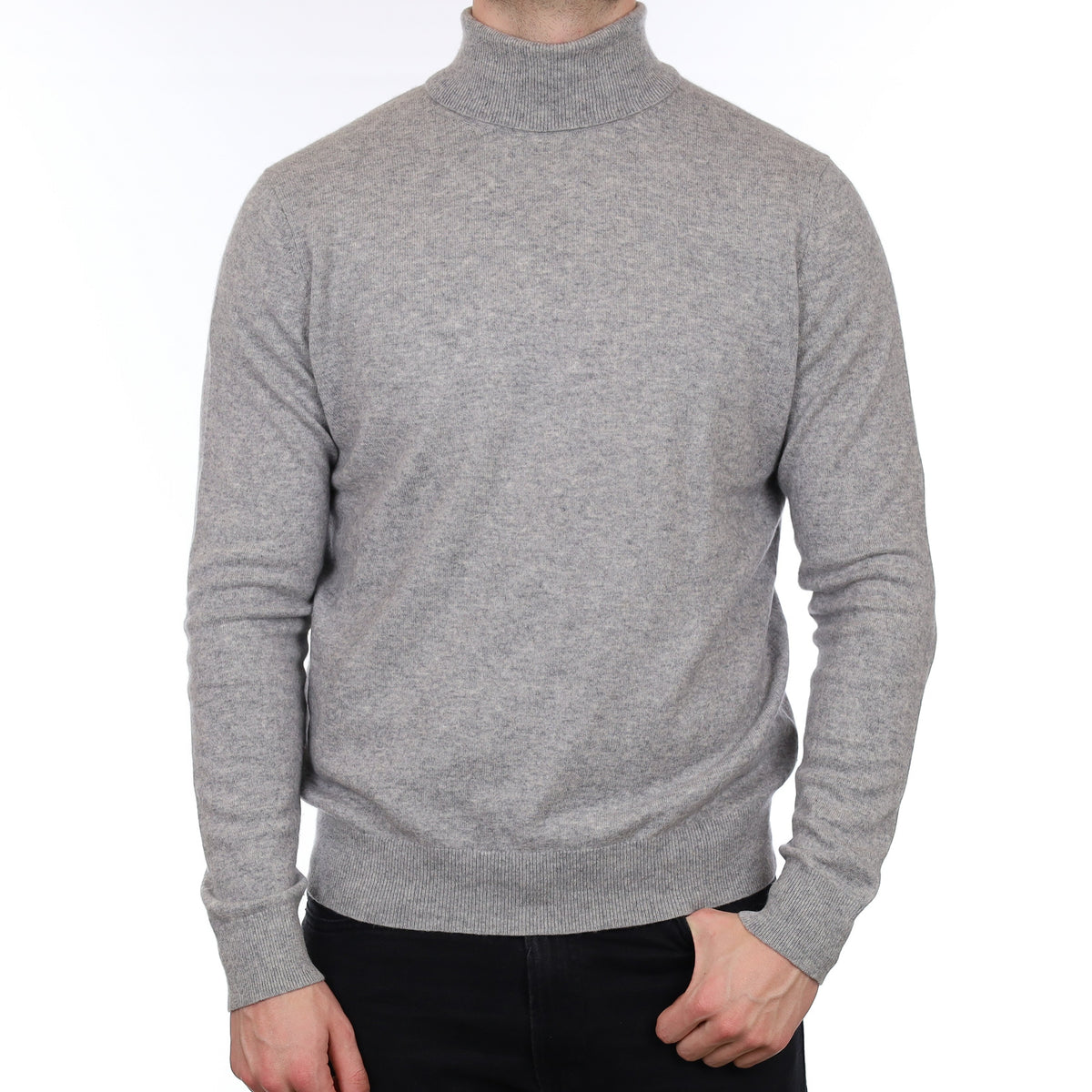 Men's Smoke Grey Cashmere Polo Neck Jumper XL
