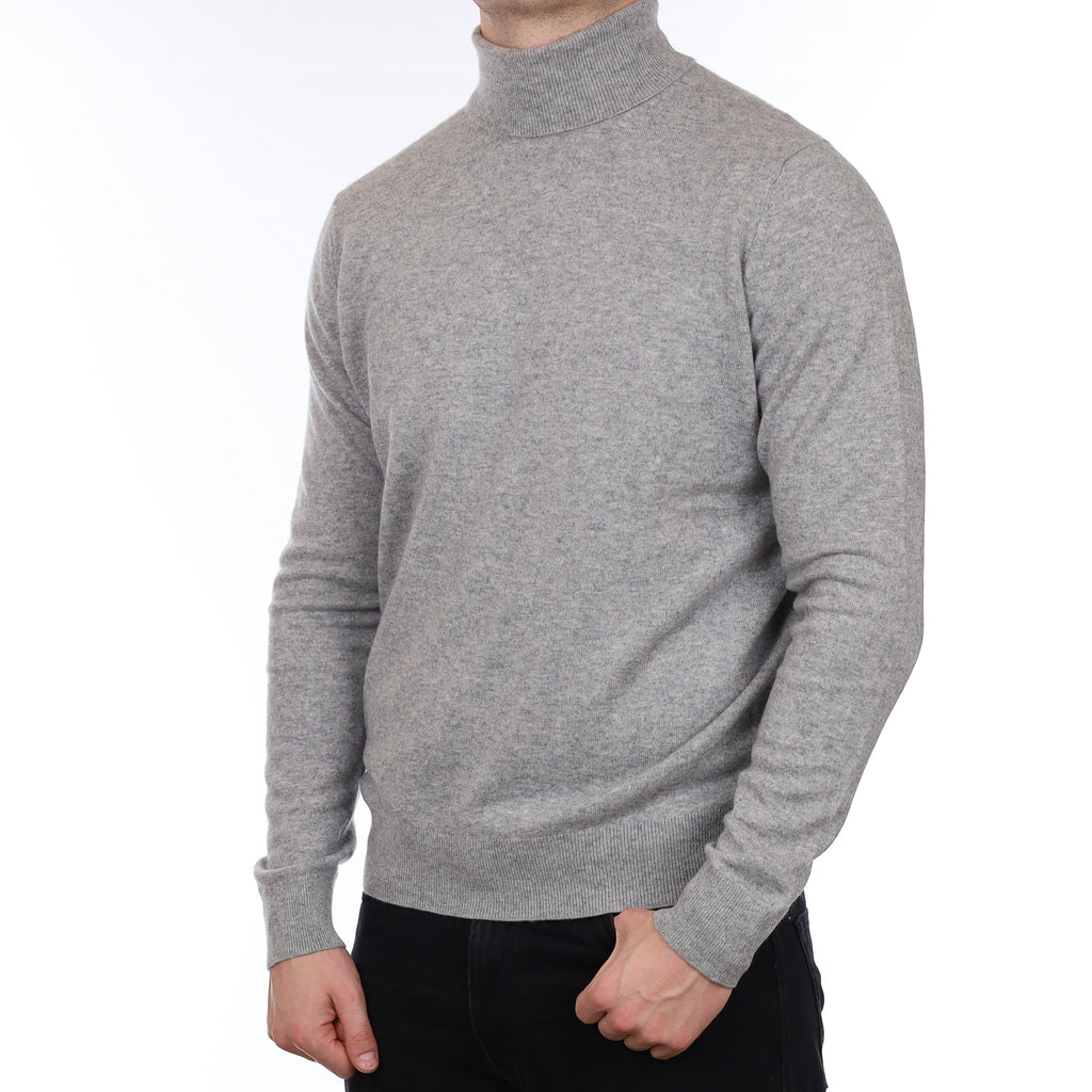 Men's Smoke Grey Cashmere Polo Neck Jumper XL