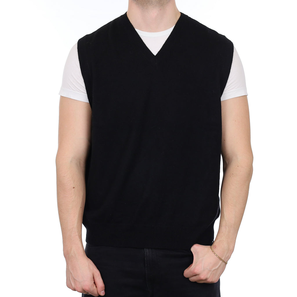 Men's Black Cashmere V Neck Tank Top XL