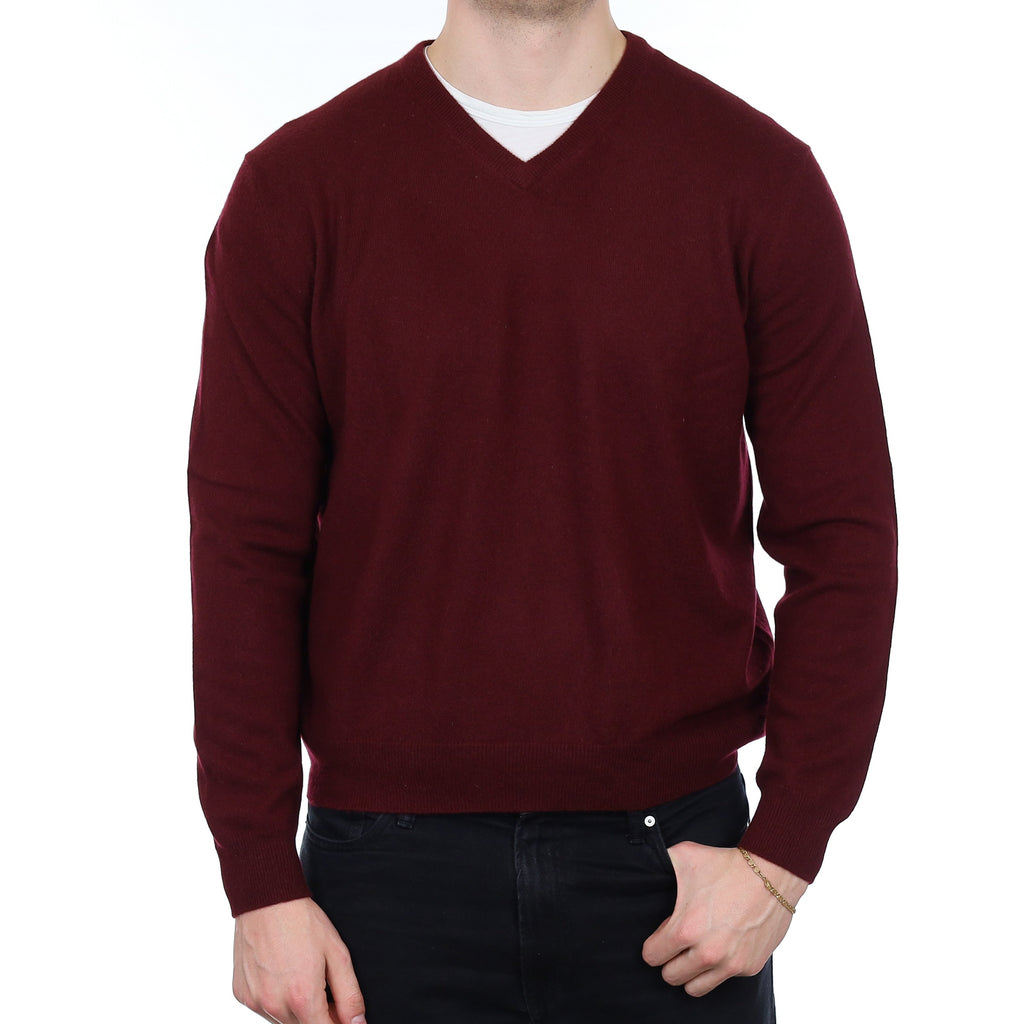 Men's Port Red Cashmere V Neck Jumper XL