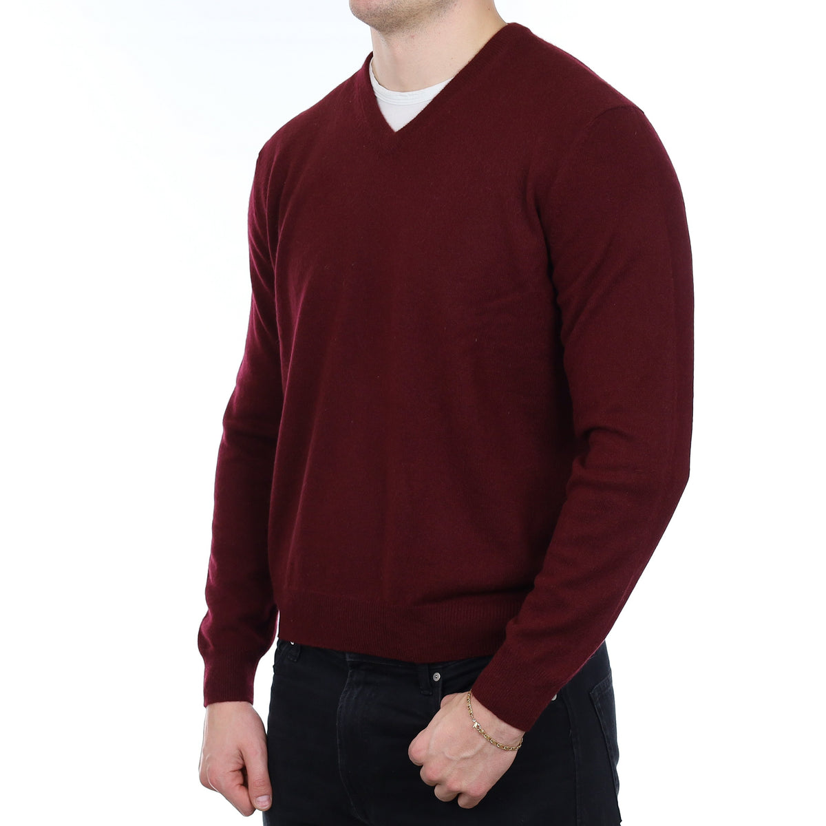 Men's Port Red Cashmere V Neck Jumper XL