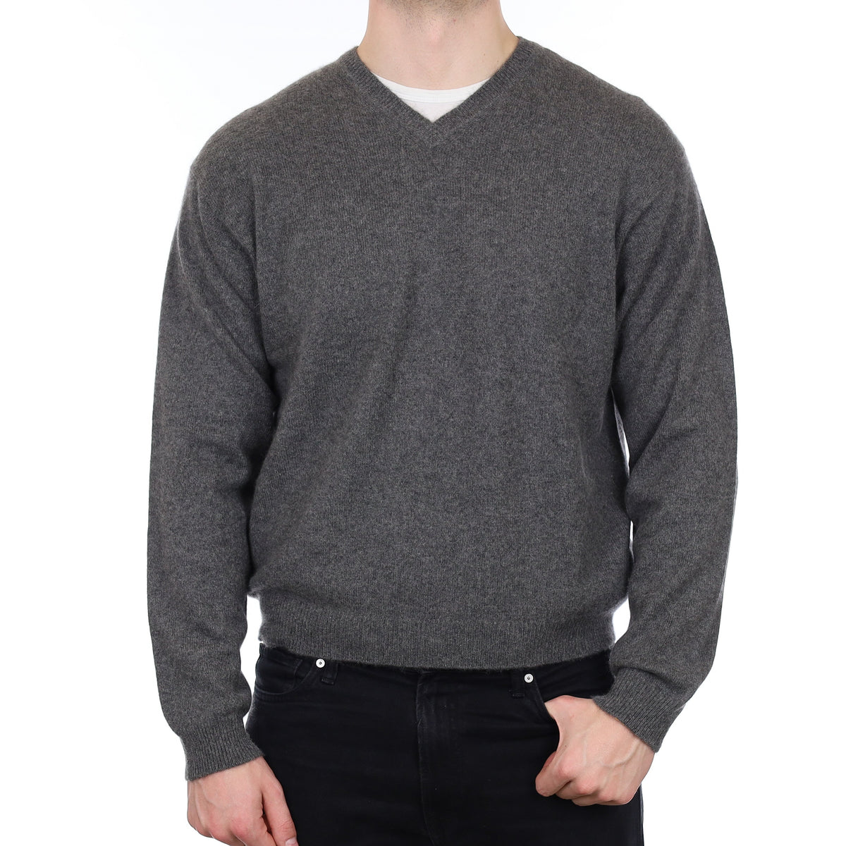 Men's Slate Grey Cashmere V Neck Jumper XL
