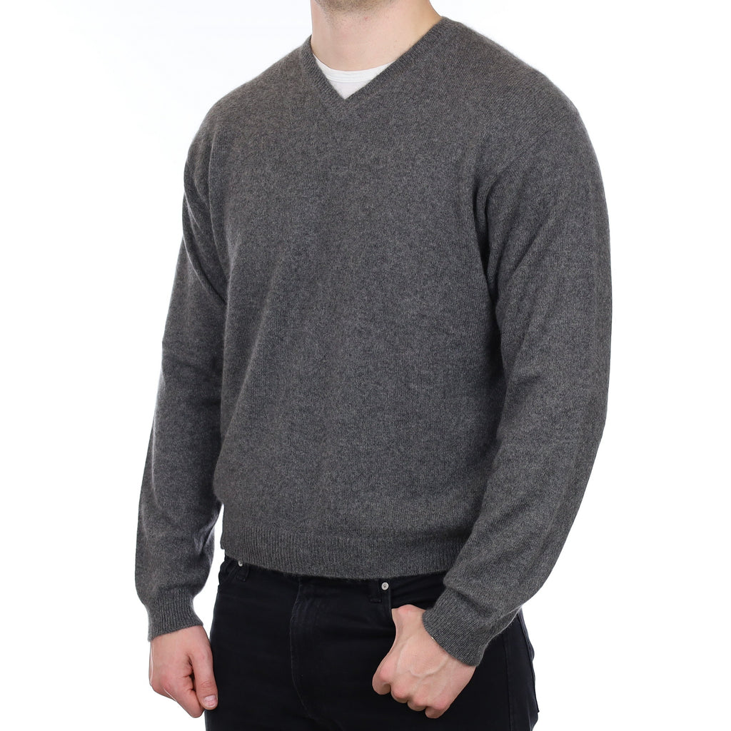 Men's Slate Grey Cashmere V Neck Jumper XL