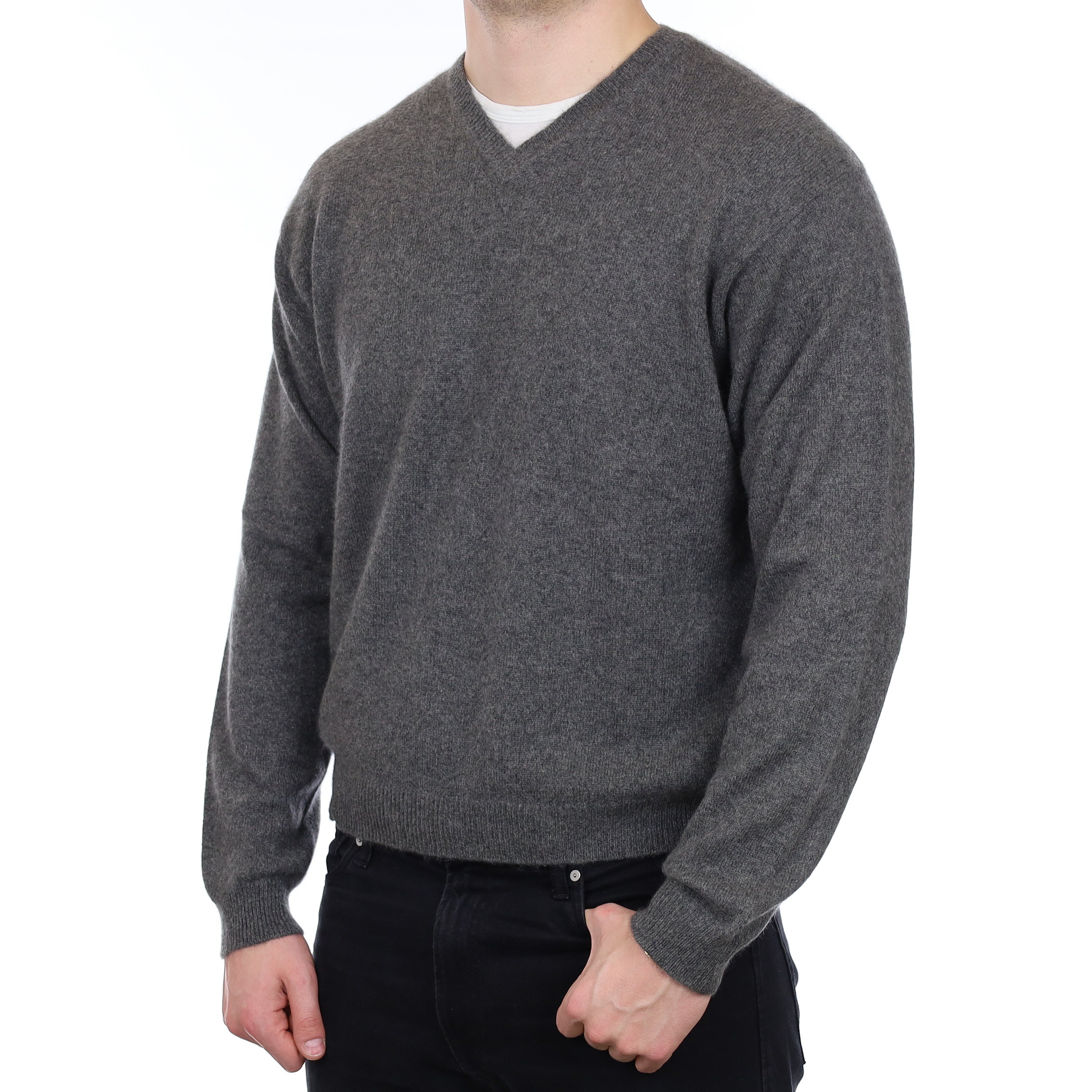 Men's Slate Grey Cashmere V Neck Jumper XL