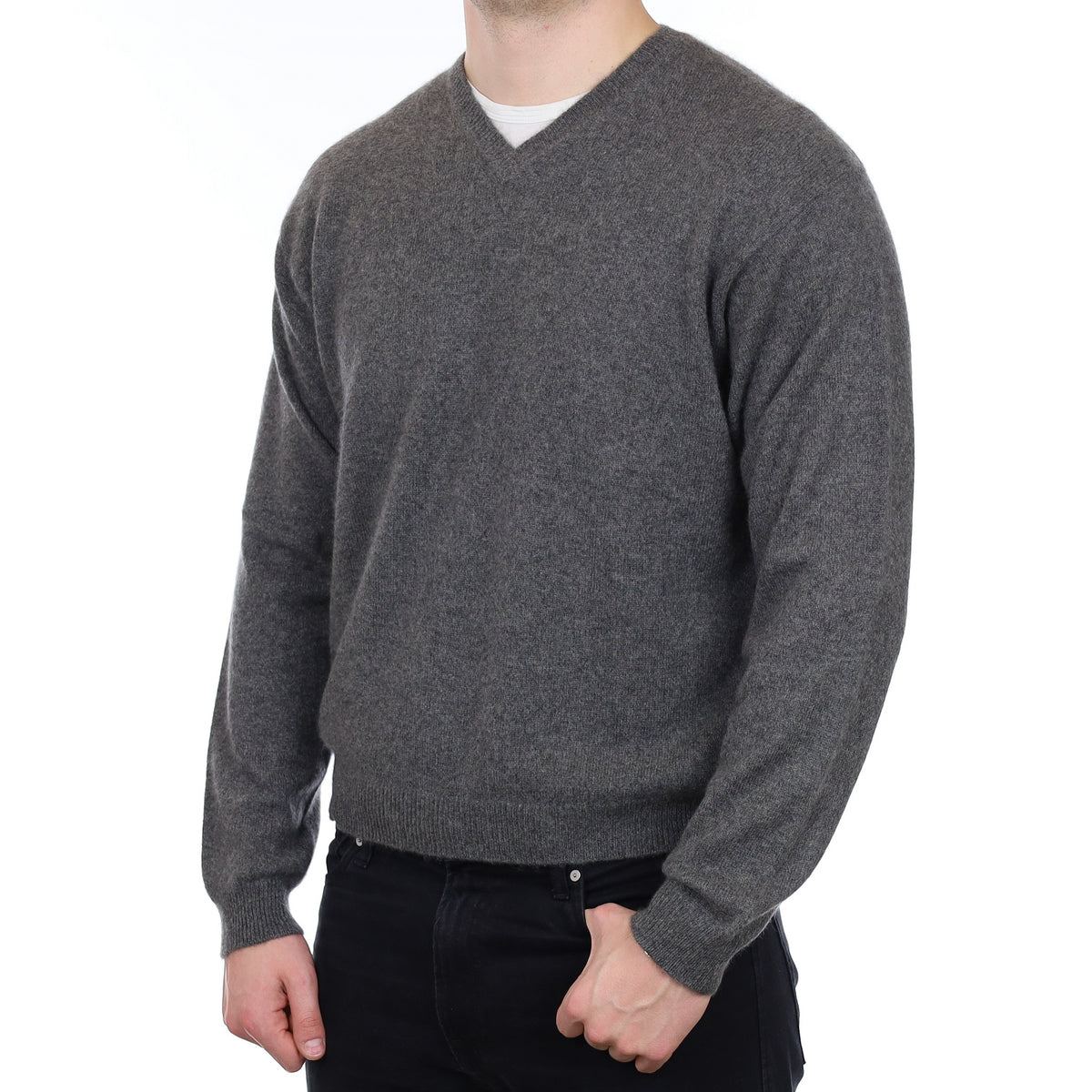 Men's Slate Grey Cashmere V Neck Jumper XL
