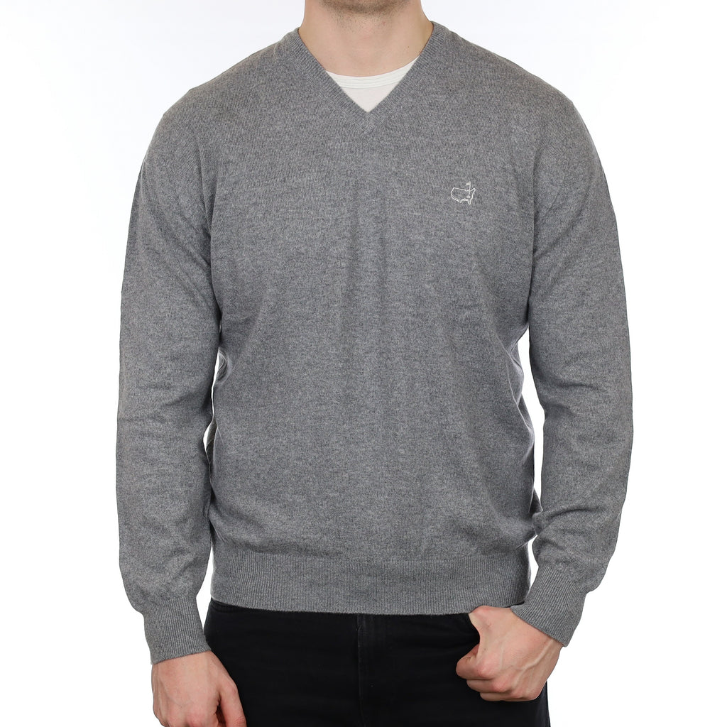 Men's Ash Grey Cashmere V Neck Golf Jumper XL