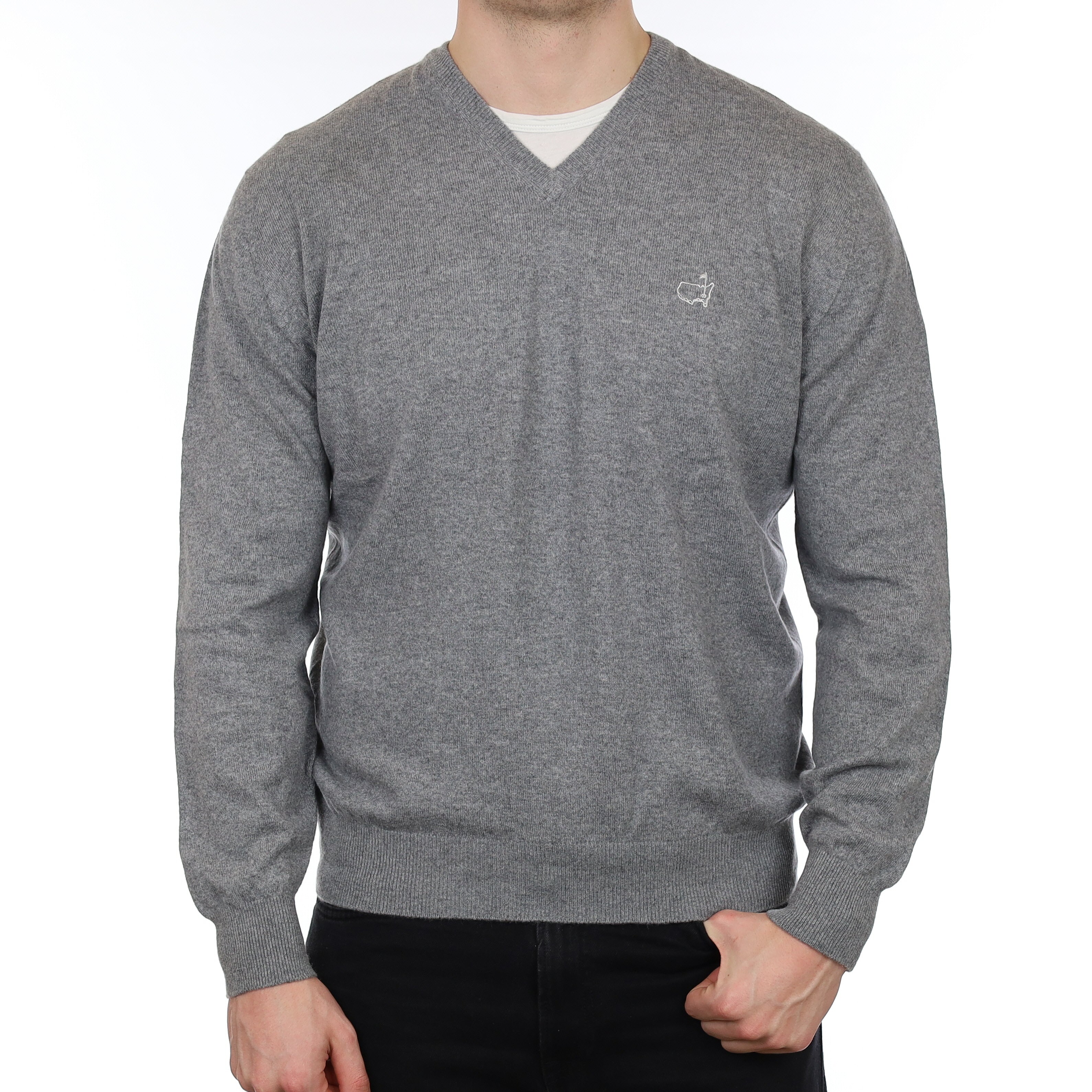 Men's Ash Grey Cashmere V Neck Golf Jumper XL