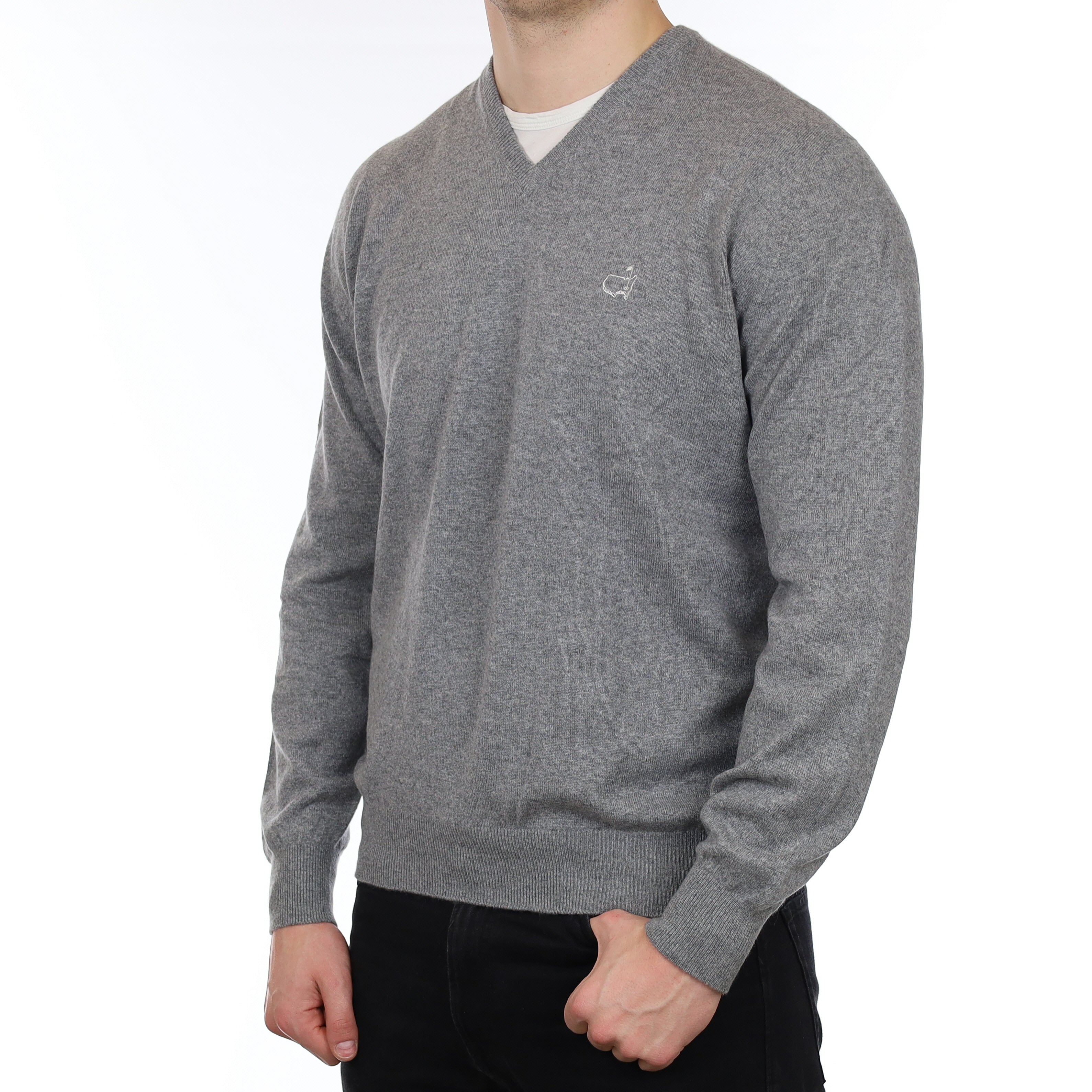 Men's Ash Grey Cashmere V Neck Golf Jumper XL