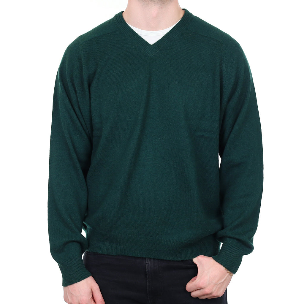 Men's Bottle Green Cashmere V Neck Jumper XL