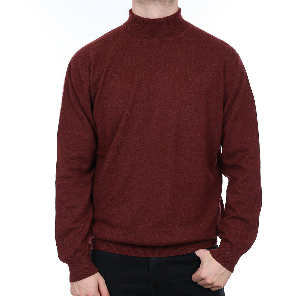 Men's Burgundy Marl Cashmere Polo Neck Jumper XXL