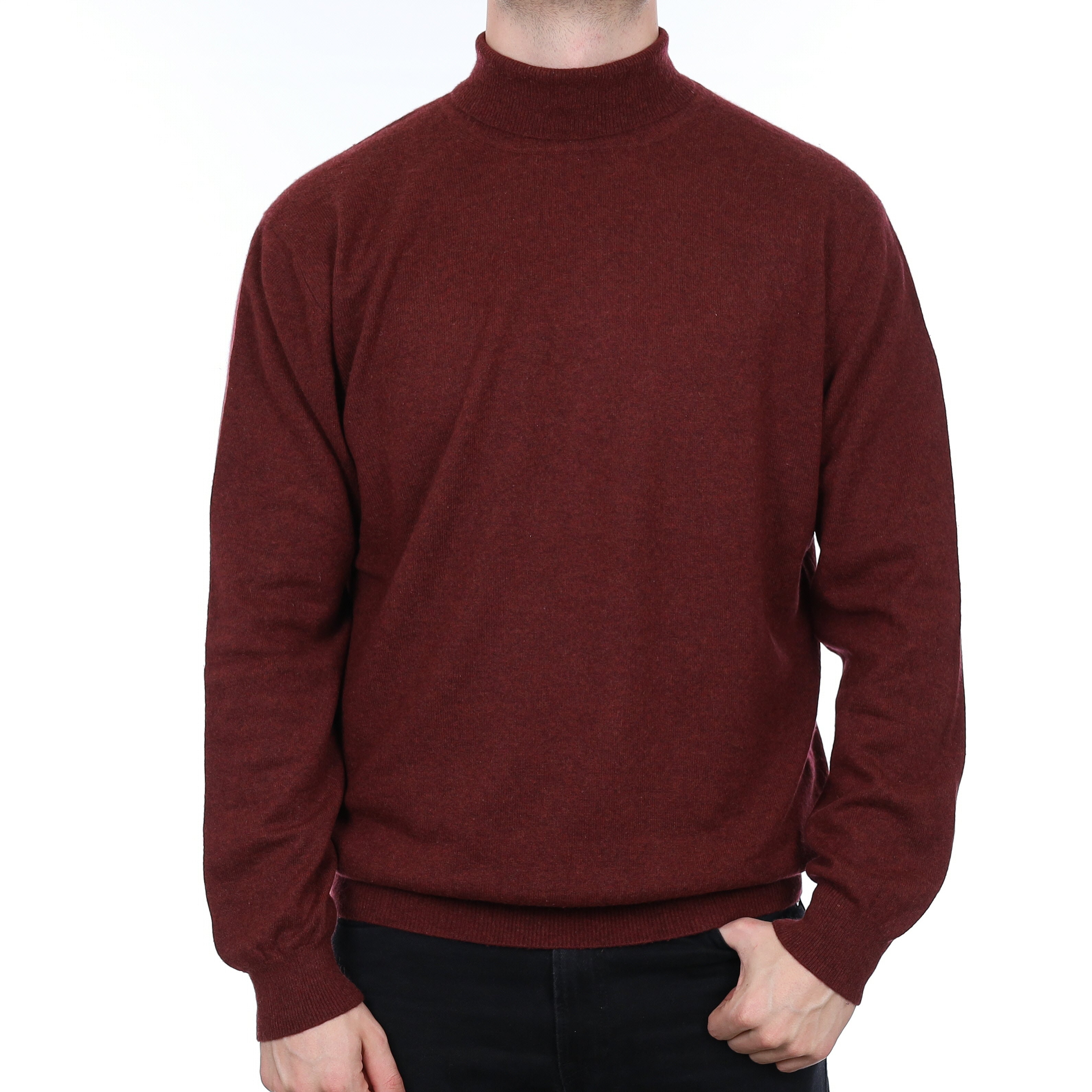 Men's Burgundy Marl Cashmere Polo Neck Jumper XXL