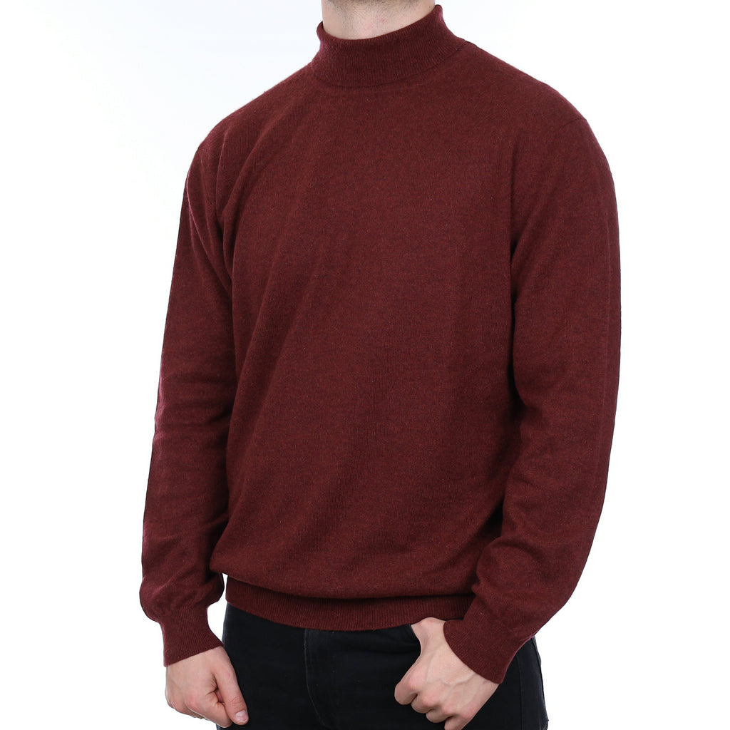Men's Burgundy Marl Cashmere Polo Neck Jumper XXL