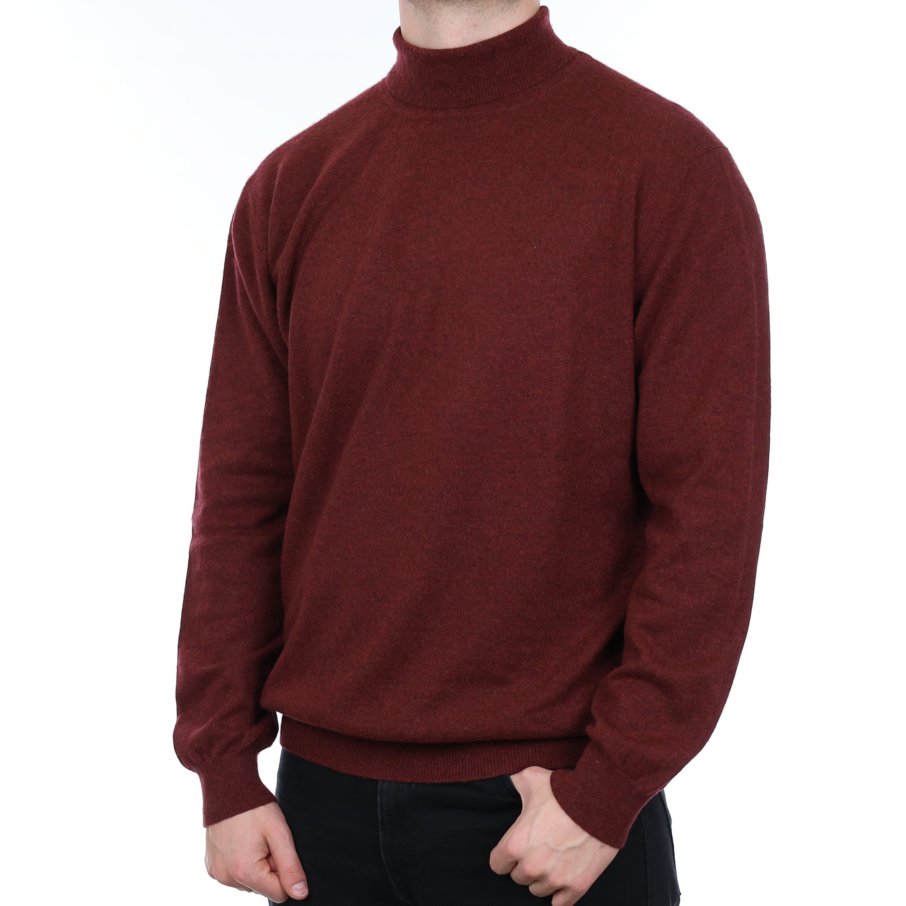Men's Burgundy Marl Cashmere Polo Neck Jumper XXL