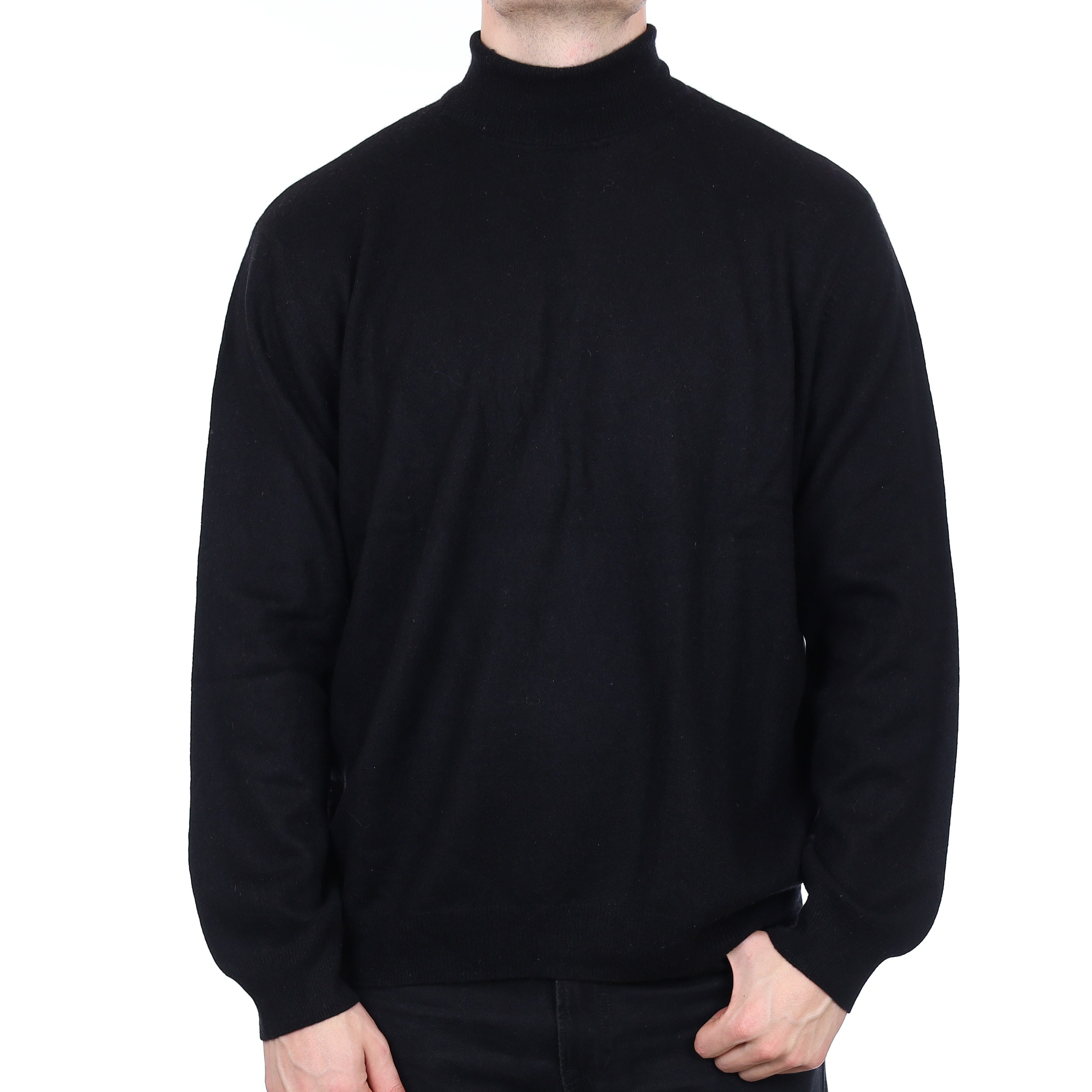 Men's Black Cashmere Polo Neck Jumper XXL