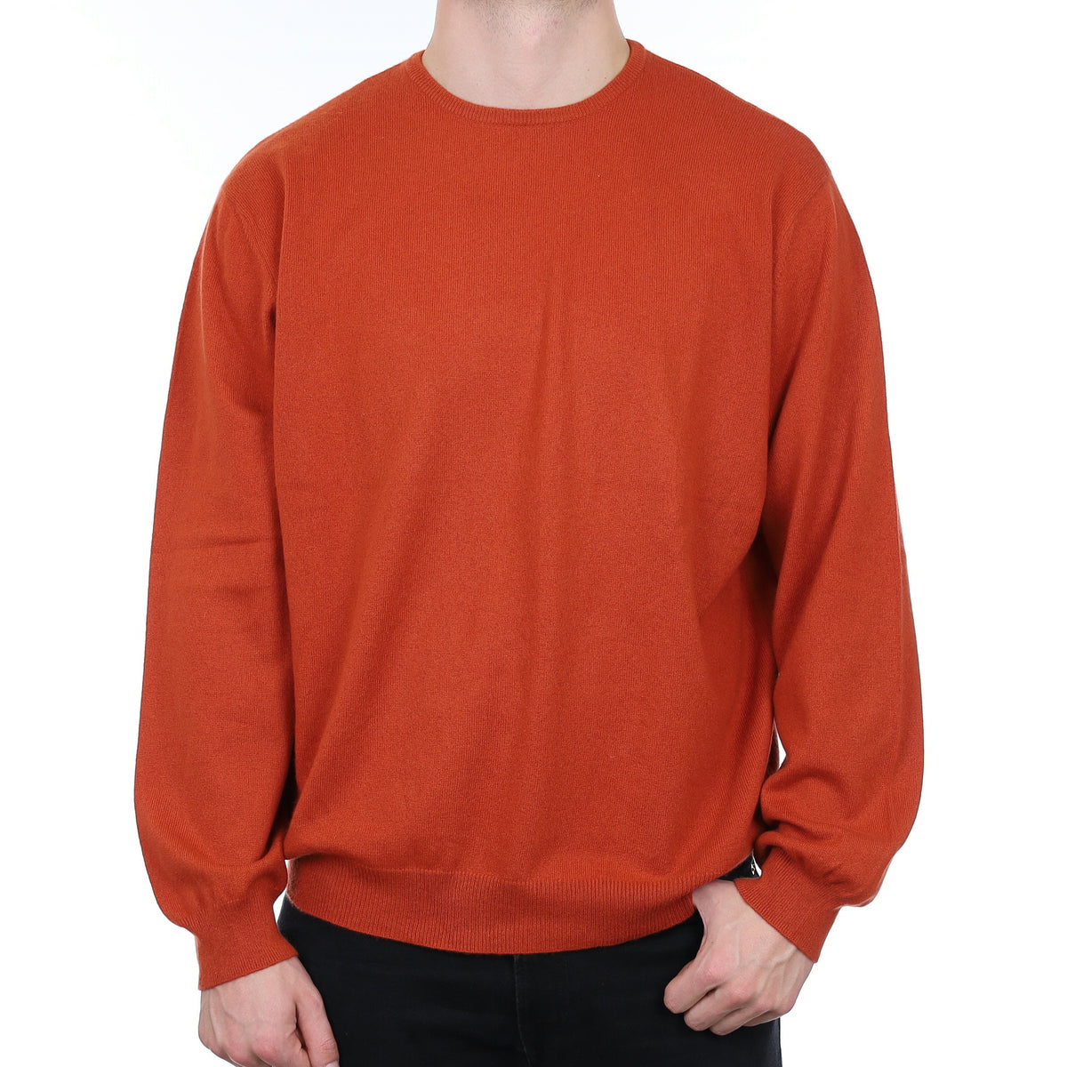 Men's Burnt Orange Cashmere Crew Neck Jumper XXL