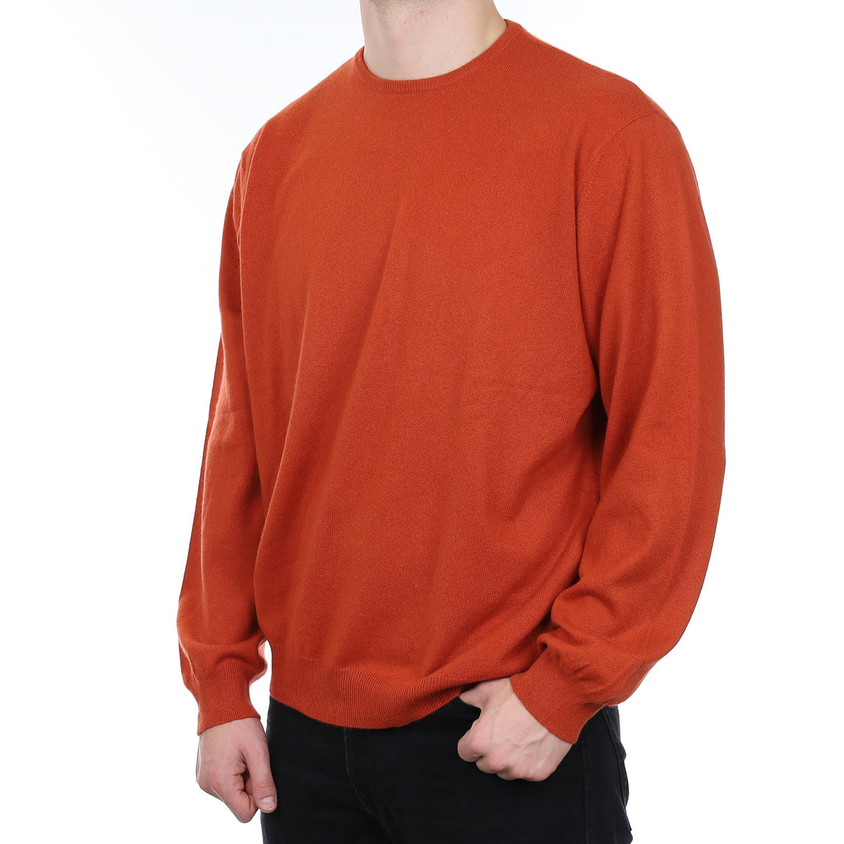 Men's Burnt Orange Cashmere Crew Neck Jumper XXL