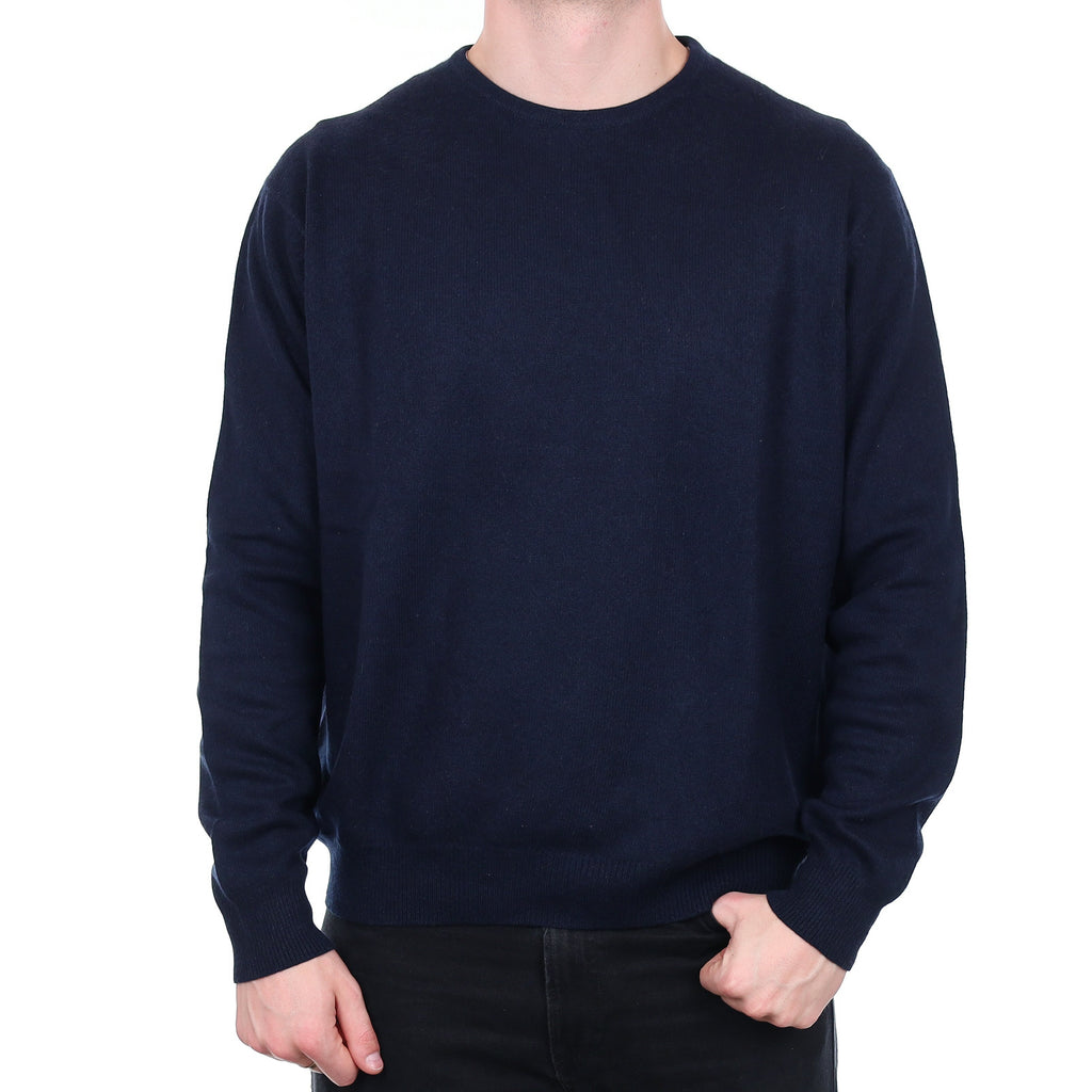 Men's Navy Heavy Knit Cashmere Crew Neck Jumper XXL