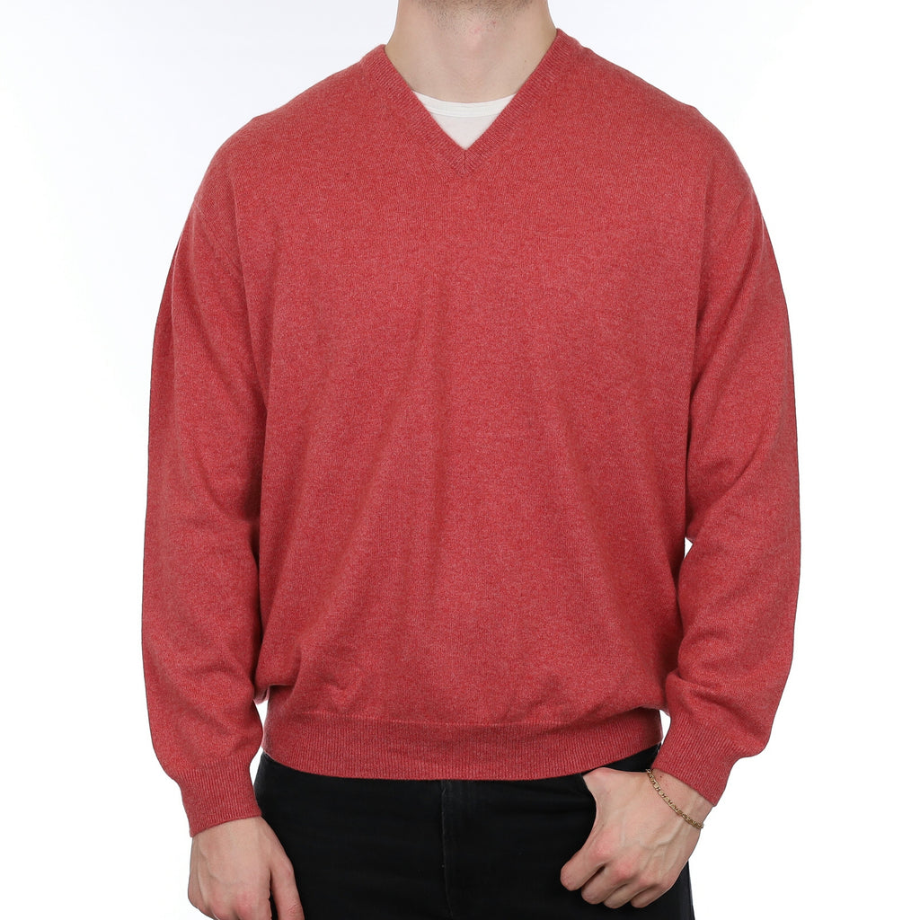 Men's Watermelon Pink Cashmere V Neck Jumper XXL