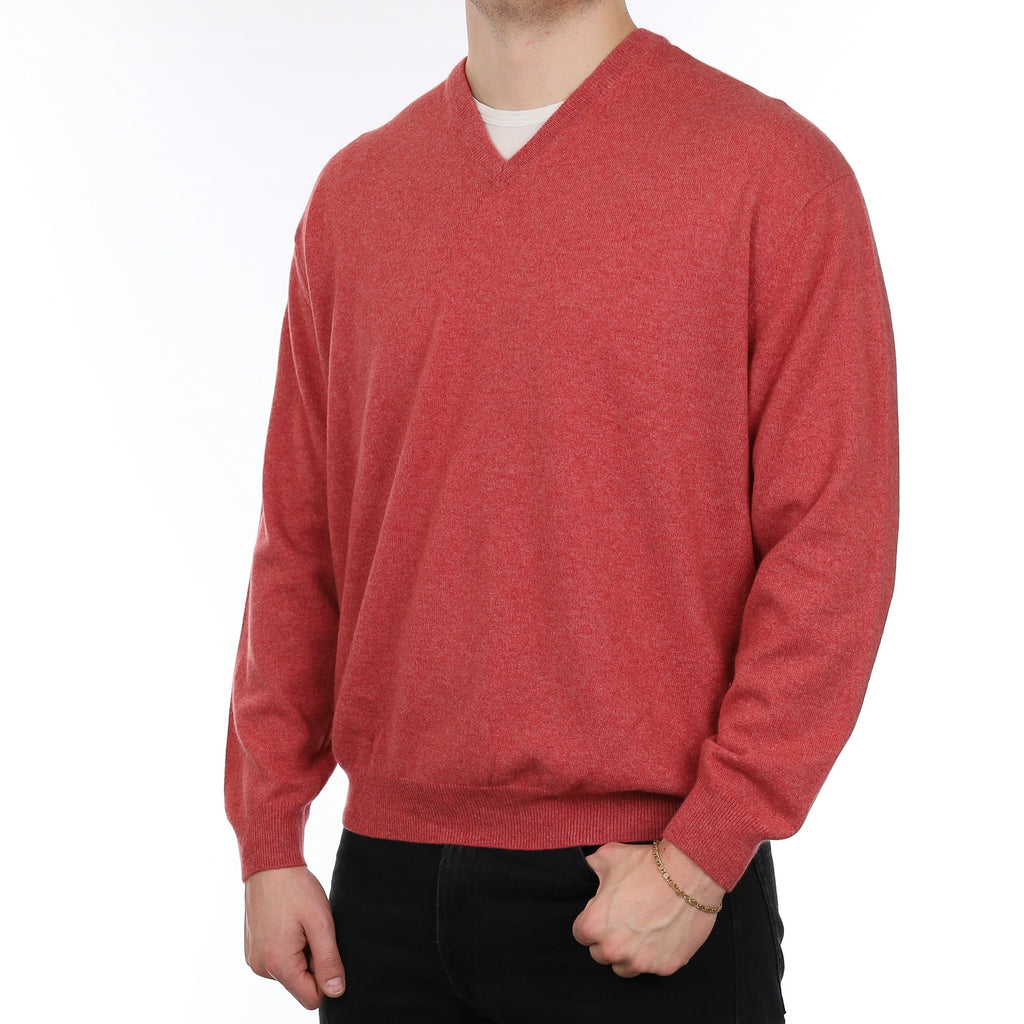 Men's Watermelon Pink Cashmere V Neck Jumper XXL